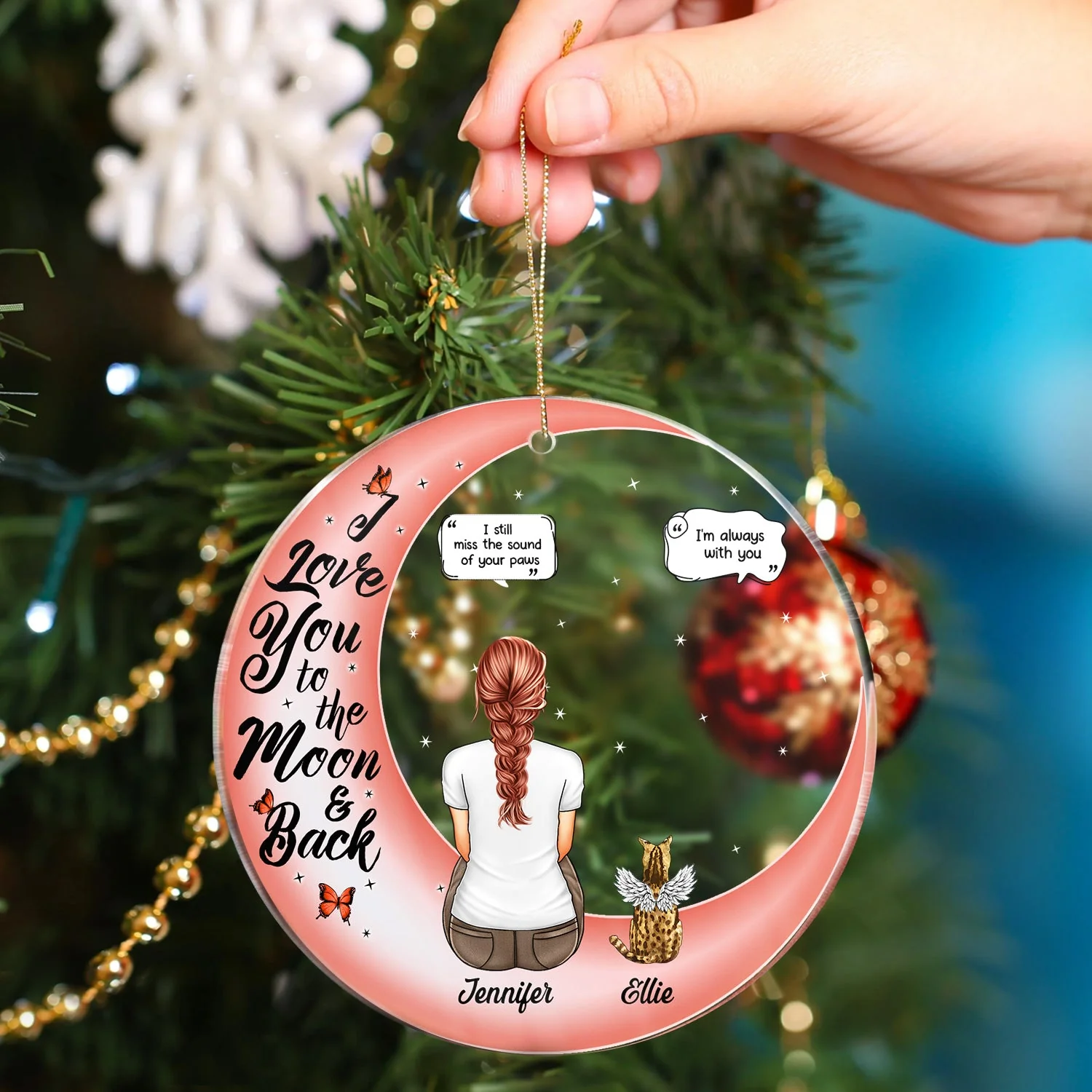I Love You To The Moon And Back - Christmas Memorial Gift For Pet Lovers, Dog Mom, Dog Dad, Cat Mom, Cat Dad - Personalized Circle Acrylic Ornament - Image 4