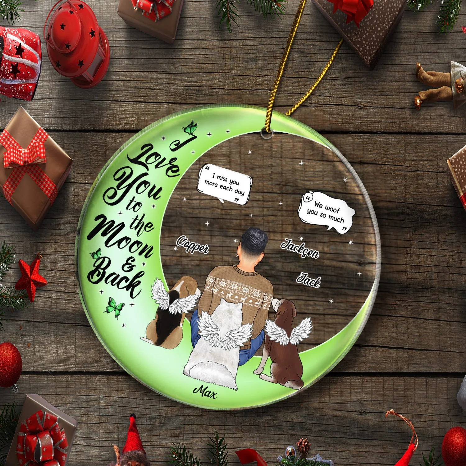I Love You To The Moon And Back - Christmas Memorial Gift For Pet Lovers, Dog Mom, Dog Dad, Cat Mom, Cat Dad - Personalized Circle Acrylic Ornament - Image 5