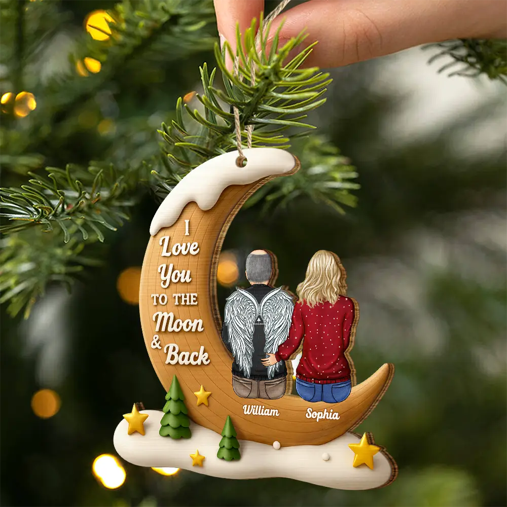 I Love You To The Moon And Back Family - Personalized Custom Shaped Wooden Ornament - Image 3
