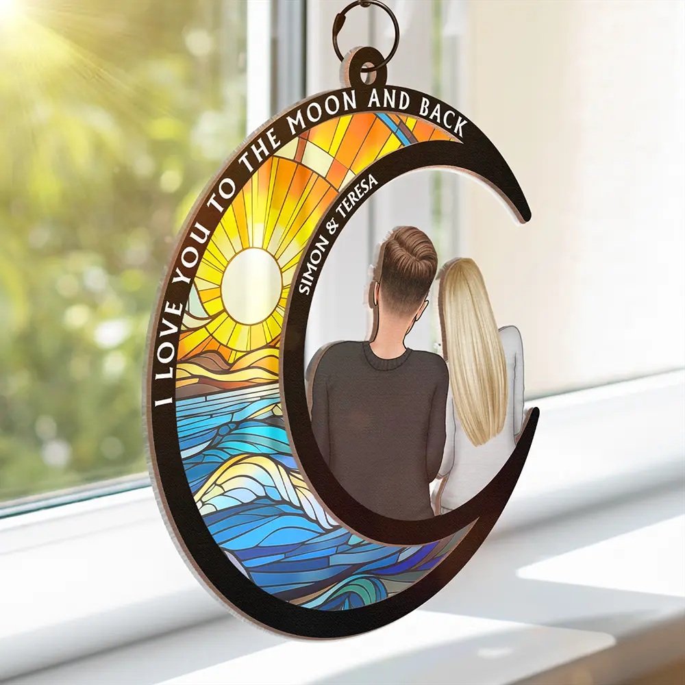 I Love You To The Moon And Back Forever - Personalized Window Hanging Suncatcher Ornament - Image 3
