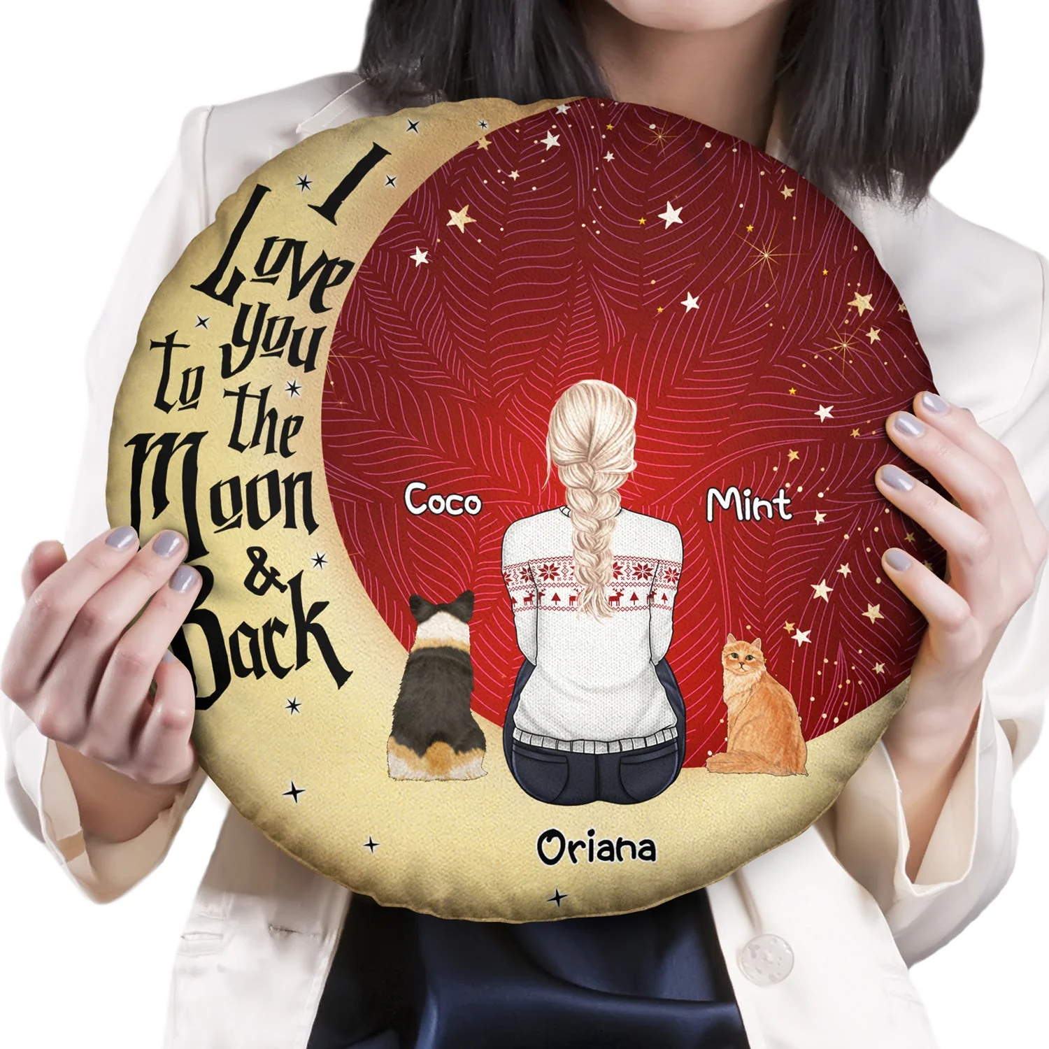I Love You To The Moon And Back - Gift For Dog Lovers, Cat Lovers - Personalized Round Pillow - Image 2