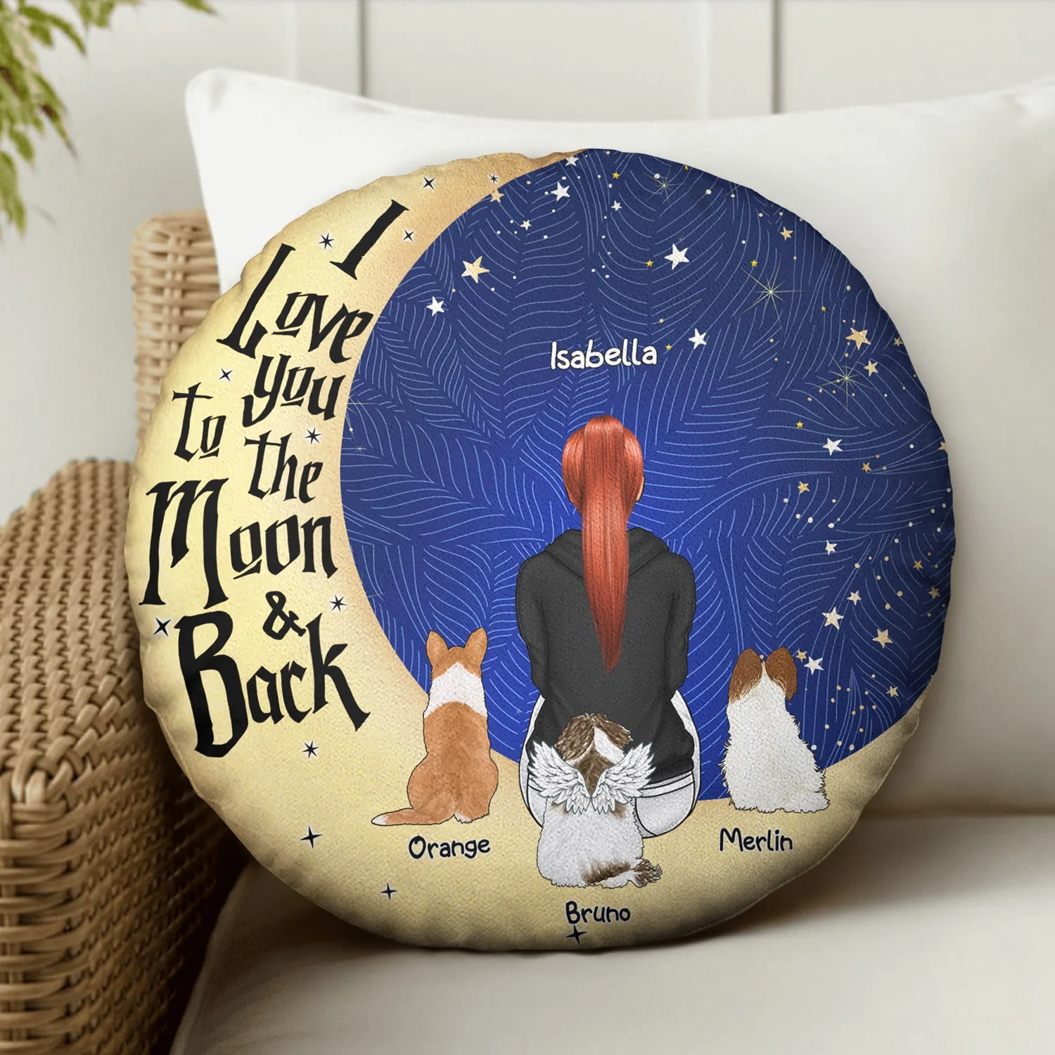 I Love You To The Moon And Back - Gift For Dog Lovers, Cat Lovers - Personalized Round Pillow - Image 3