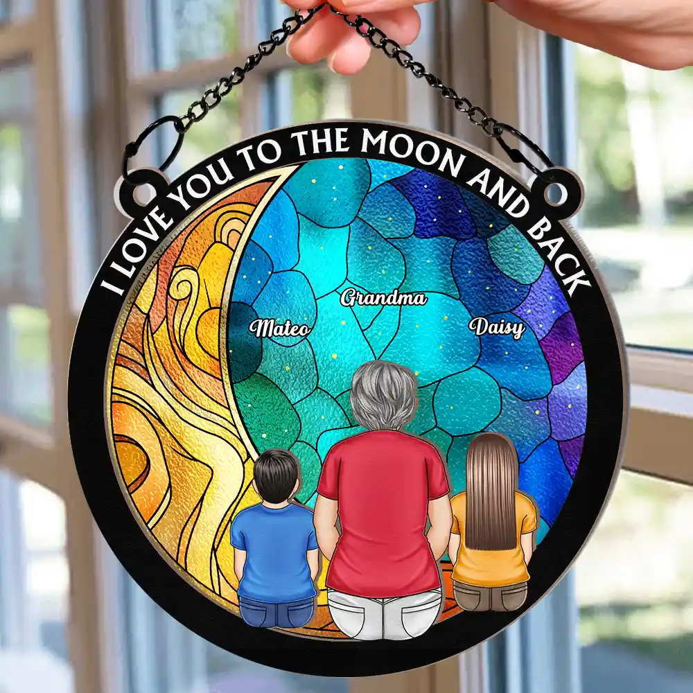 I Love You To The Moon And Back Grandma Grandkid - Personalized Window Hanging Suncatcher Ornament - Image 2