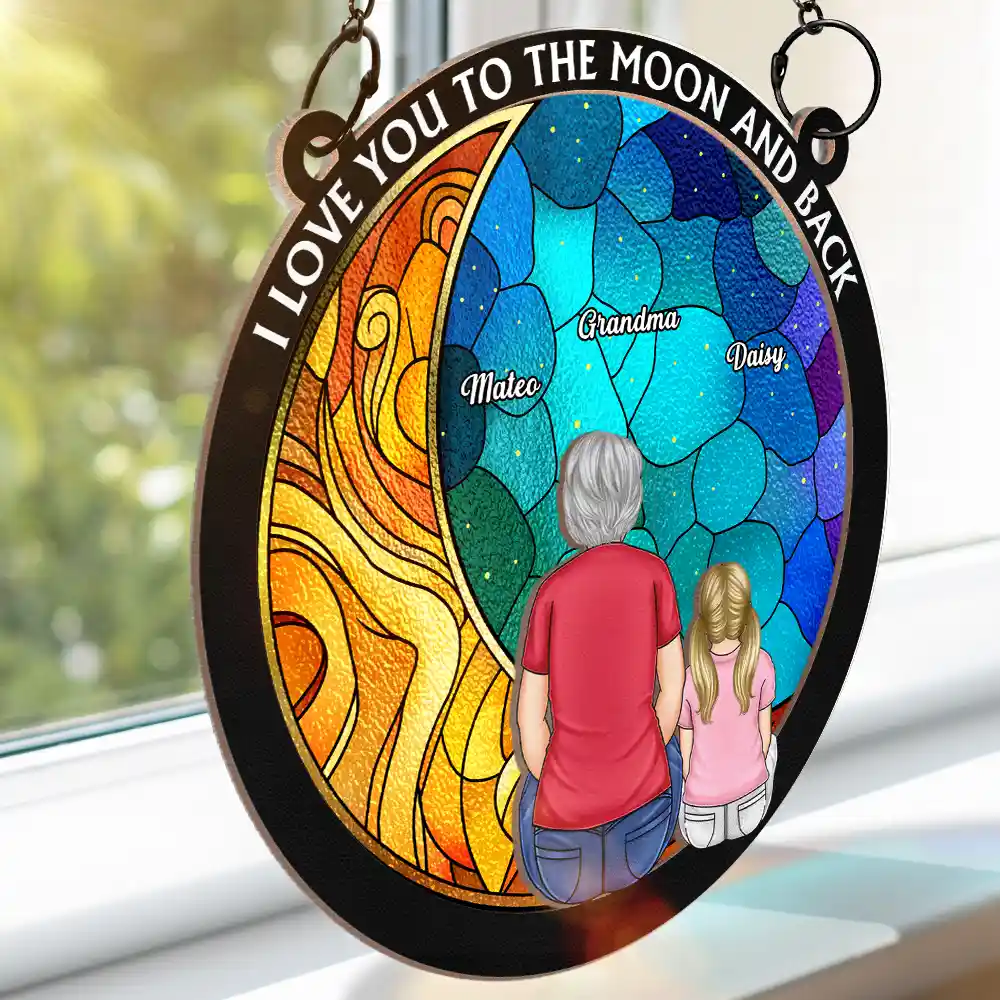 I Love You To The Moon And Back Grandma Grandkid - Personalized Window Hanging Suncatcher Ornament - Image 3