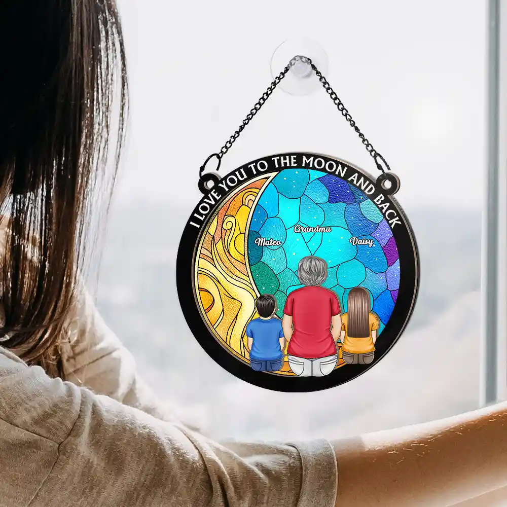 I Love You To The Moon And Back Grandma Grandkid - Personalized Window Hanging Suncatcher Ornament - Image 4