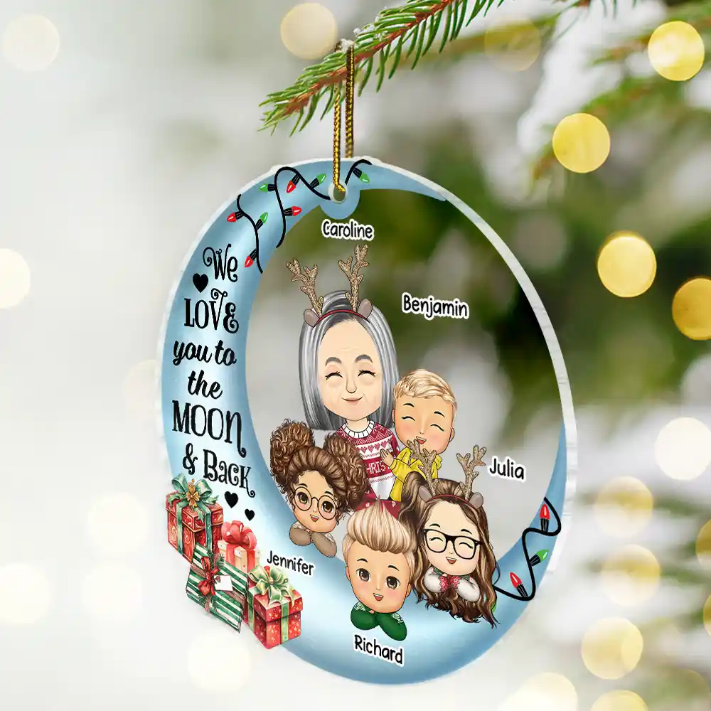 I Love You To The Moon And Back Grandma Grandkids - Personalized Custom Shaped Acrylic Ornament - Image 2