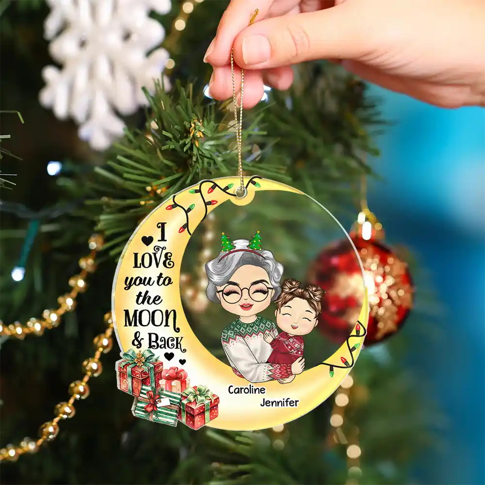 I Love You To The Moon And Back Grandma Grandkids - Personalized Custom Shaped Acrylic Ornament - Image 4