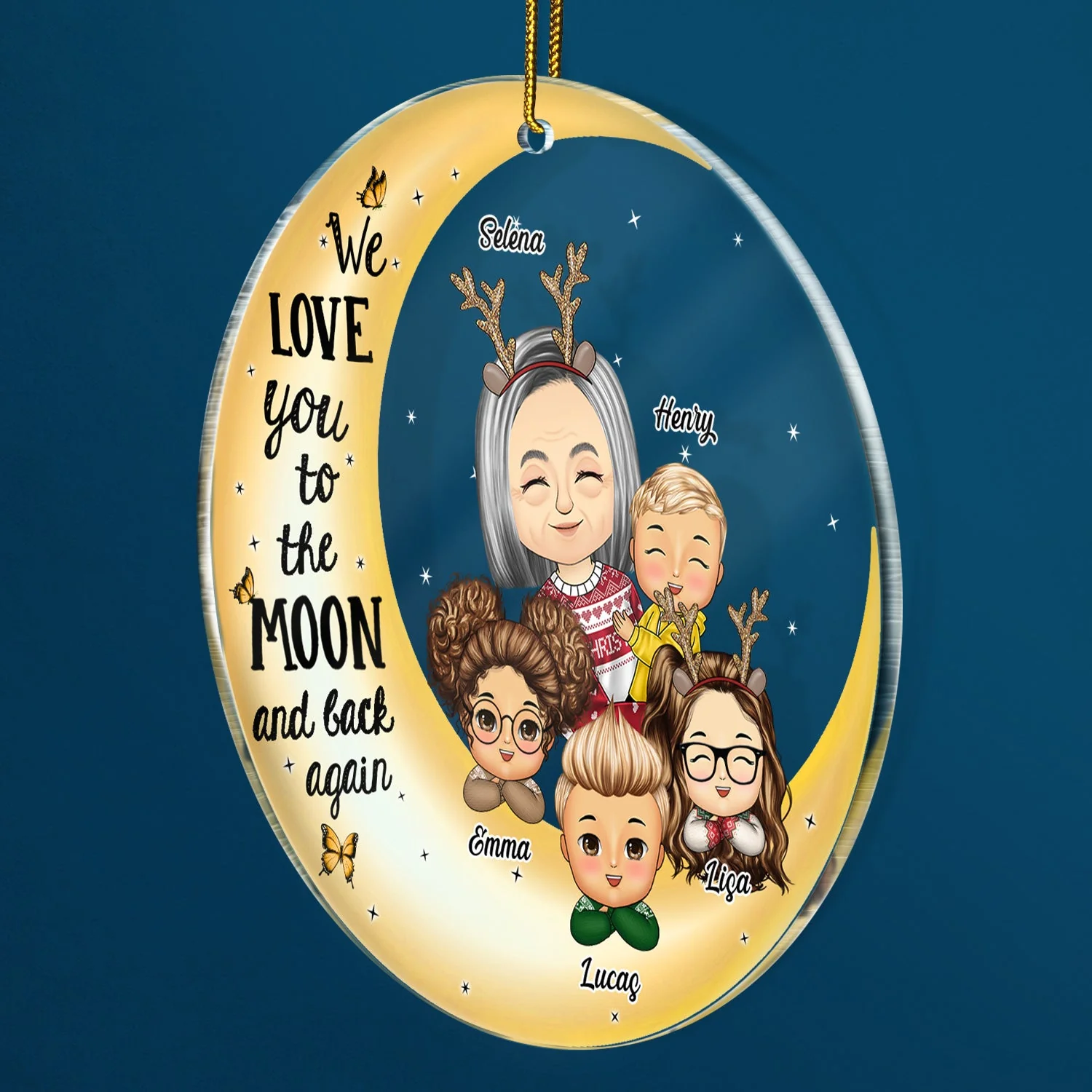 I Love You To The Moon And Back Grandma Mom - Christmas Gift For Grandmother, Mother, Grandkids - Personalized Circle Acrylic Ornament - Image 2