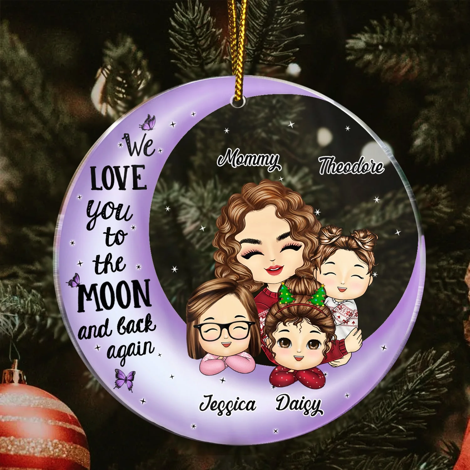 I Love You To The Moon And Back Grandma Mom - Christmas Gift For Grandmother, Mother, Grandkids - Personalized Circle Acrylic Ornament - Image 3