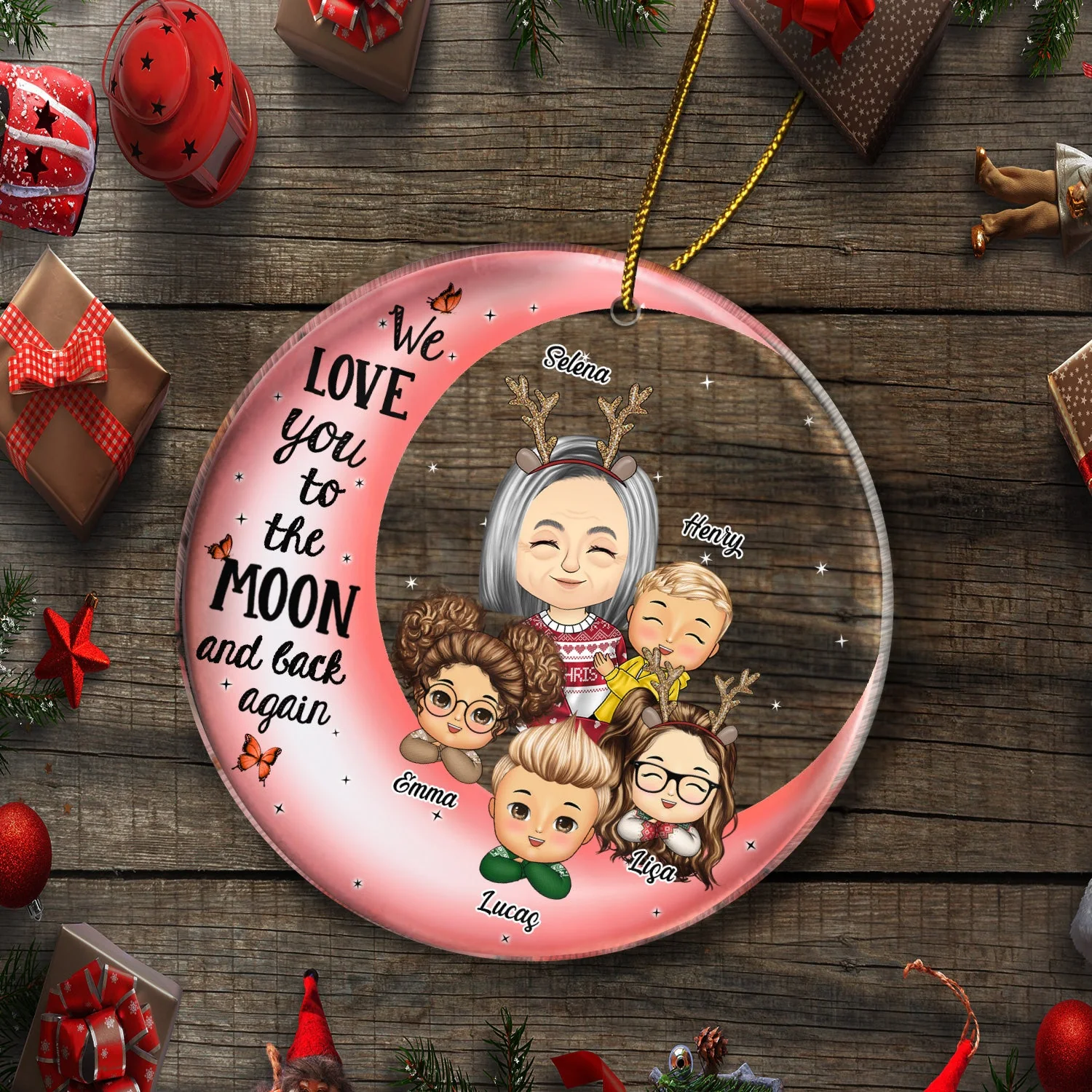 I Love You To The Moon And Back Grandma Mom - Christmas Gift For Grandmother, Mother, Grandkids - Personalized Circle Acrylic Ornament - Image 5