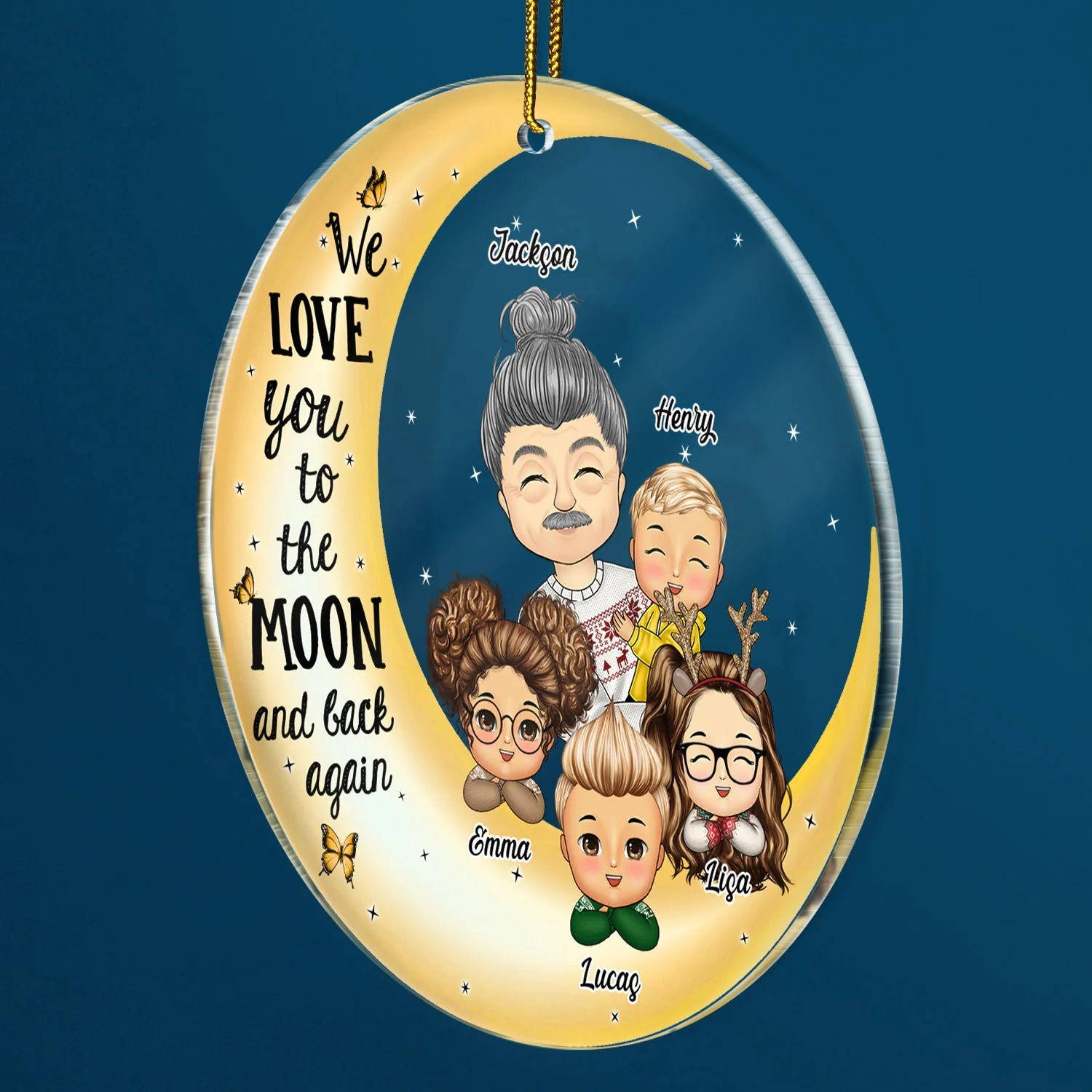 I Love You To The Moon And Back Grandpa Dad - Christmas Gift For Grandfather, Father, Grandkids - Personalized Circle Acrylic Ornament - Image 2
