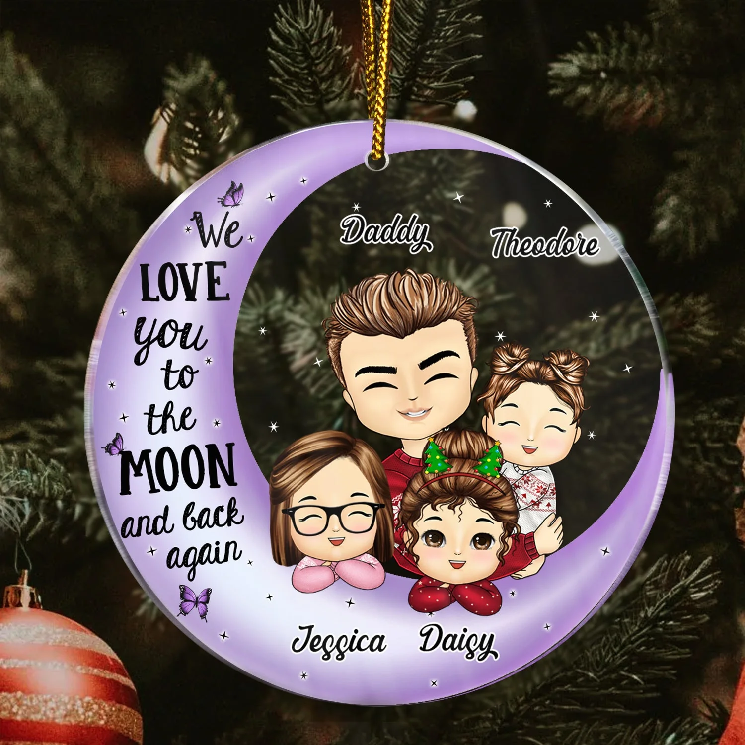 I Love You To The Moon And Back Grandpa Dad - Christmas Gift For Grandfather, Father, Grandkids - Personalized Circle Acrylic Ornament - Image 3