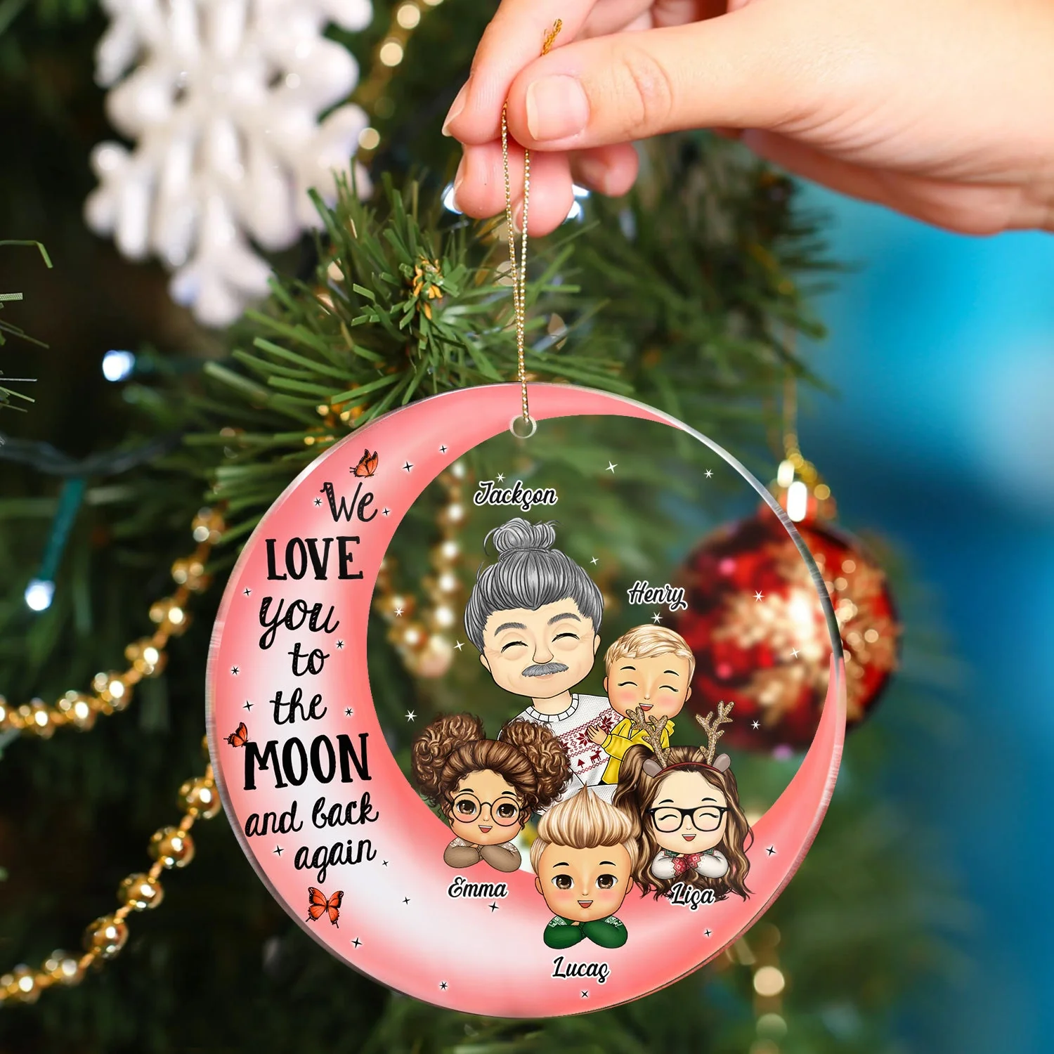 I Love You To The Moon And Back Grandpa Dad - Christmas Gift For Grandfather, Father, Grandkids - Personalized Circle Acrylic Ornament - Image 4