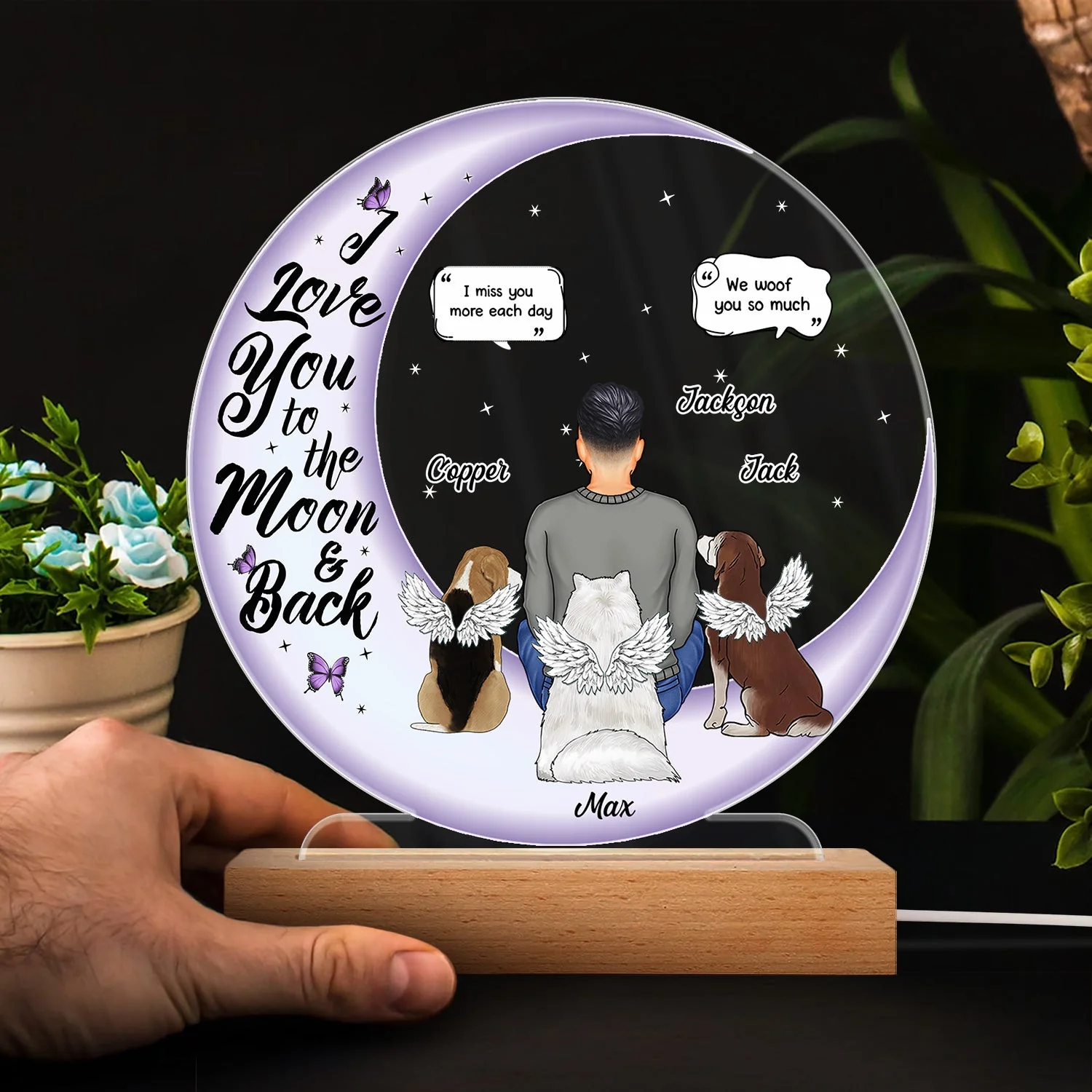 I Love You To The Moon And Back - Memorial Gift For Pet Lovers, Dog Mom, Dog Dad, Cat Mom, Cat Dad - Personalized 3D Led Light Wooden Base - Image 4