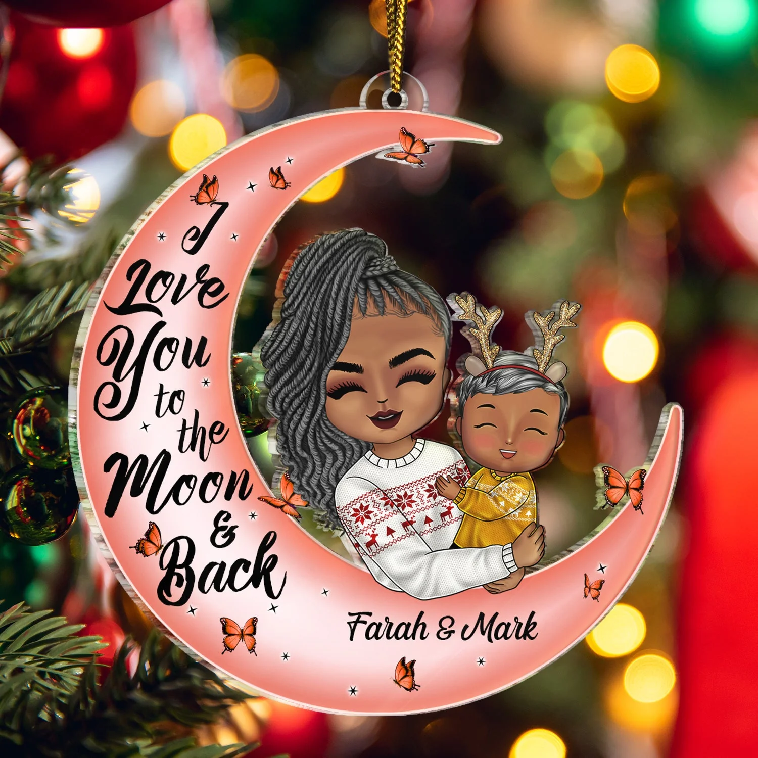 I Love You To The Moon And Back Papa, Nana Chibi - Christmas Gift For Grandparents - Personalized Cutout Acrylic Ornament - Image 5
