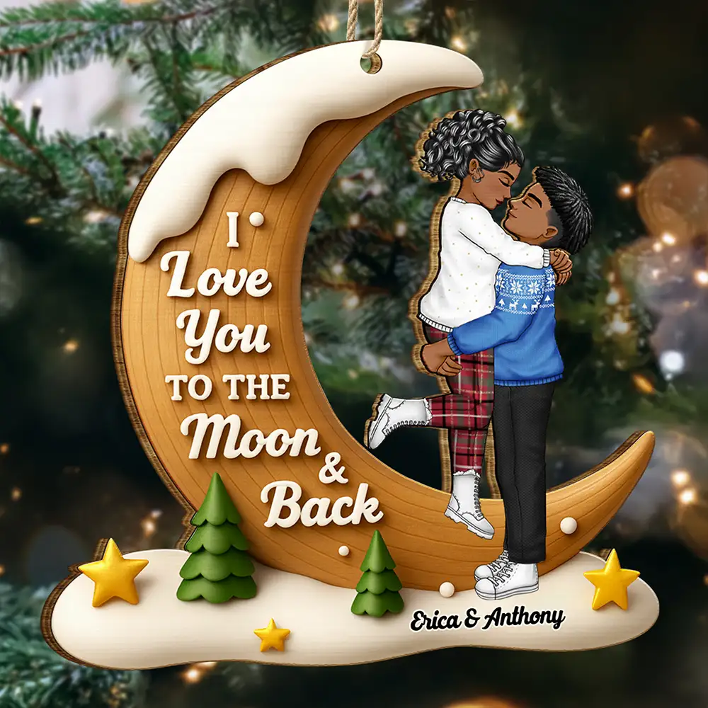 I Love You To The Moon And Back - Personalized Custom Shaped Wooden Ornament - Image 2