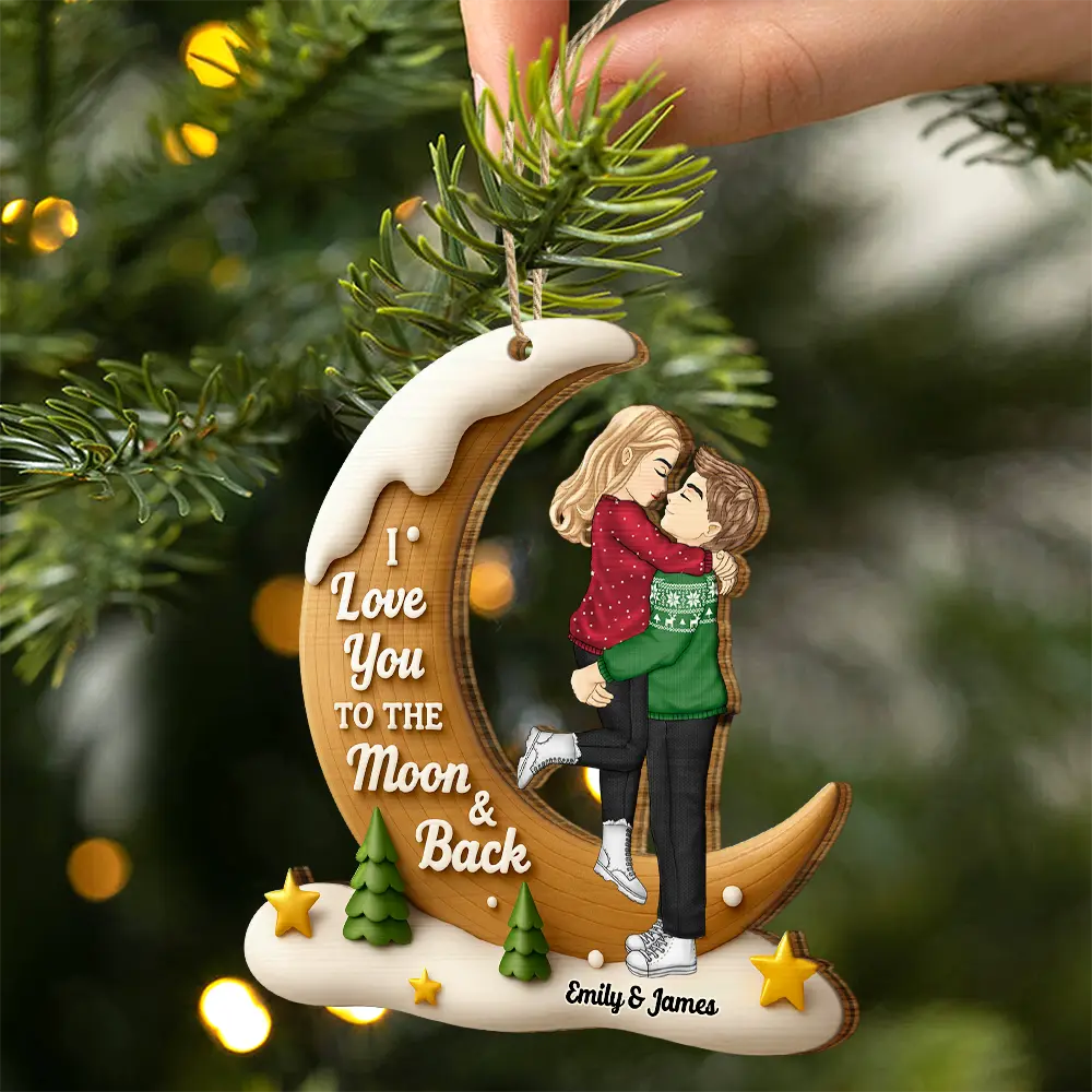 I Love You To The Moon And Back - Personalized Custom Shaped Wooden Ornament - Image 3