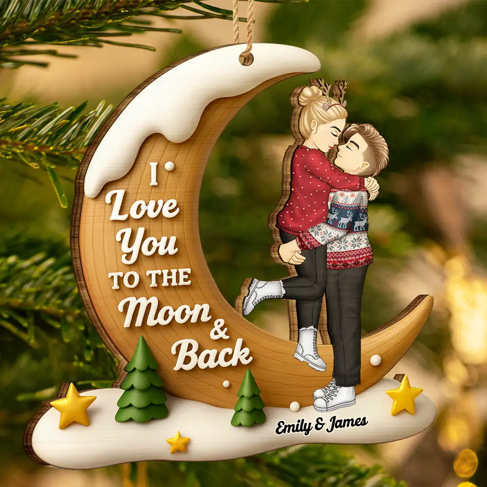 I Love You To The Moon And Back - Personalized Custom Shaped Wooden Ornament - Image 4