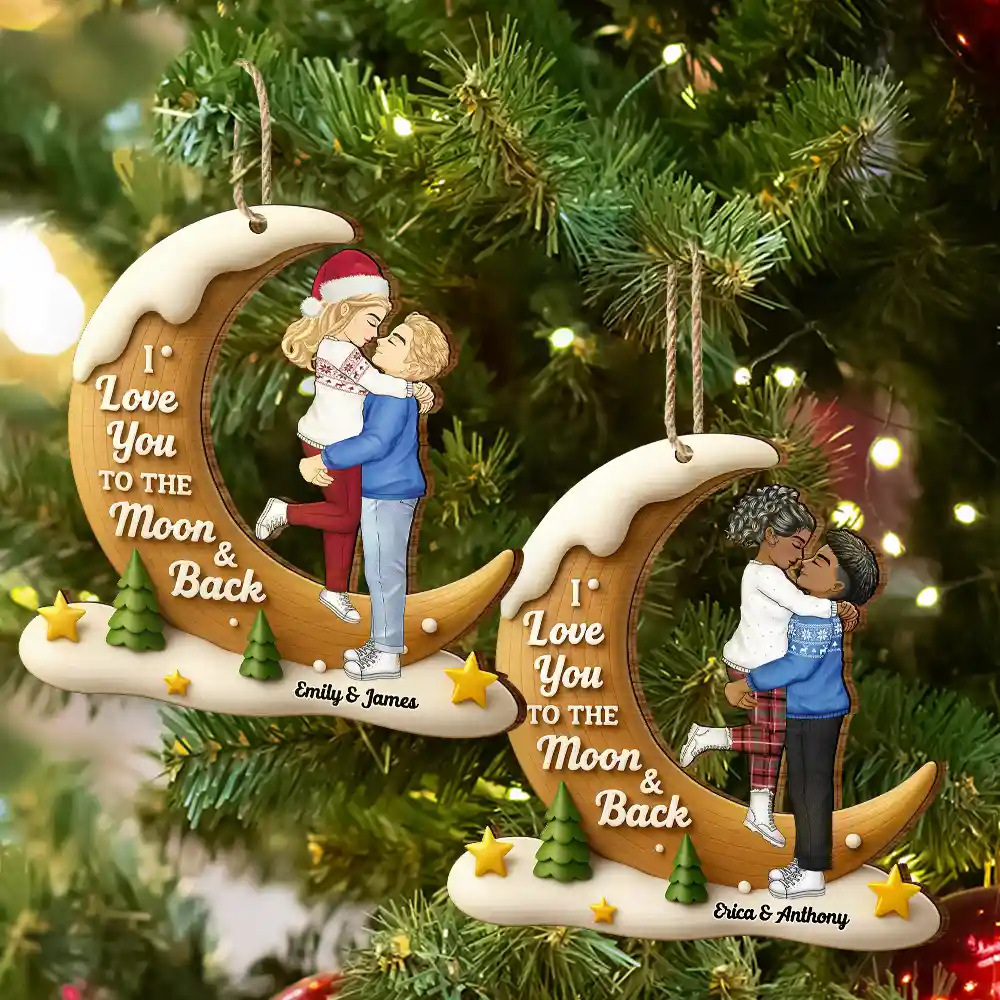 I Love You To The Moon And Back - Personalized Custom Shaped Wooden Ornament - Image 7