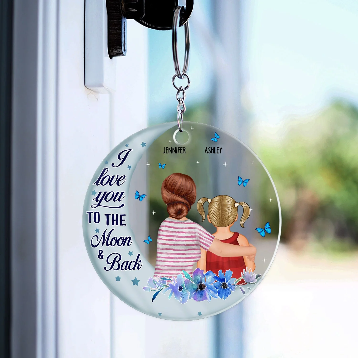 I Love You To The Moon And Back Transparent Circle - Gift For Grandma, Mom - Personalized Custom Acrylic Keychain - Image 3