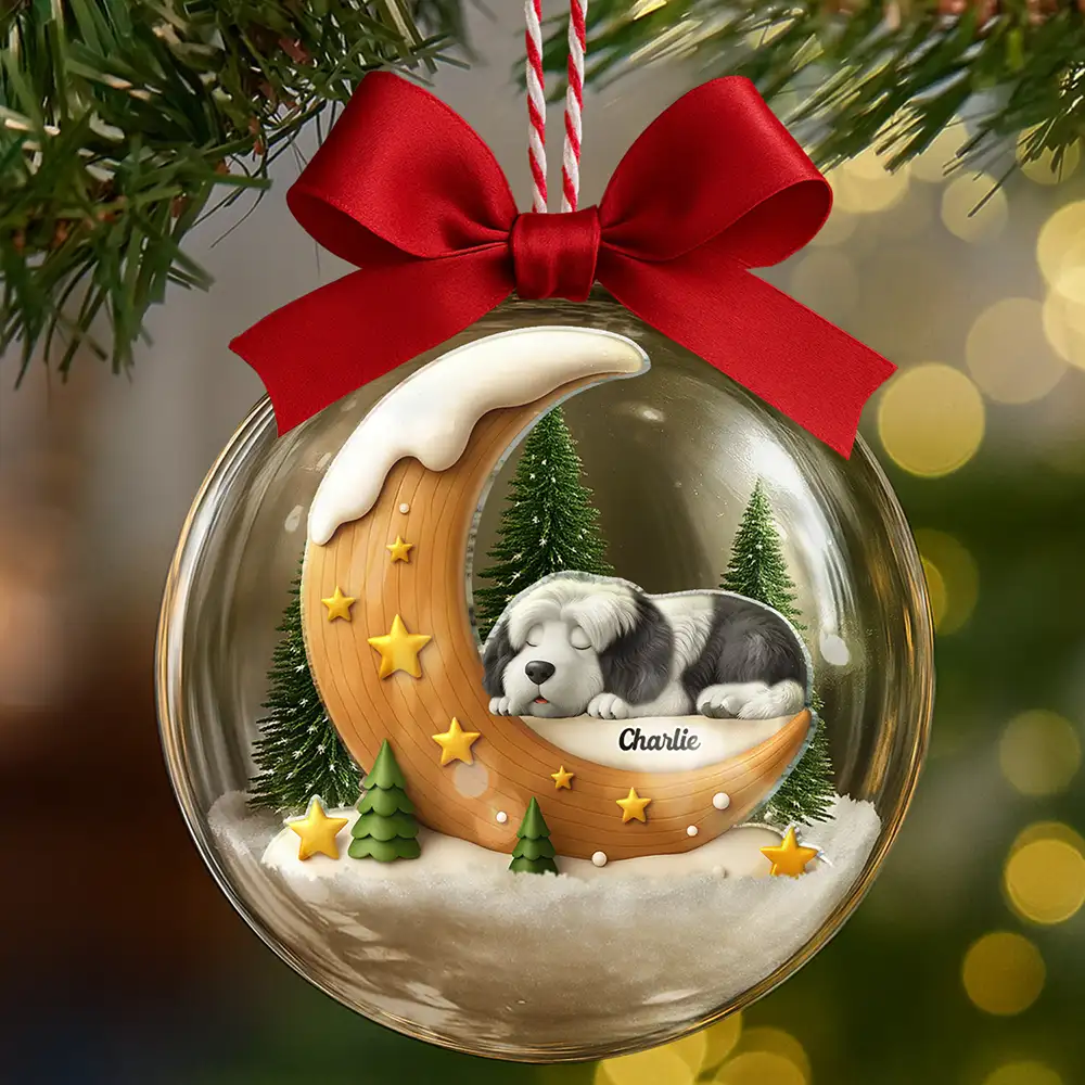 I Love You To The Moon Dog Memorial - Personalized 3D Acrylic Ball Ornament