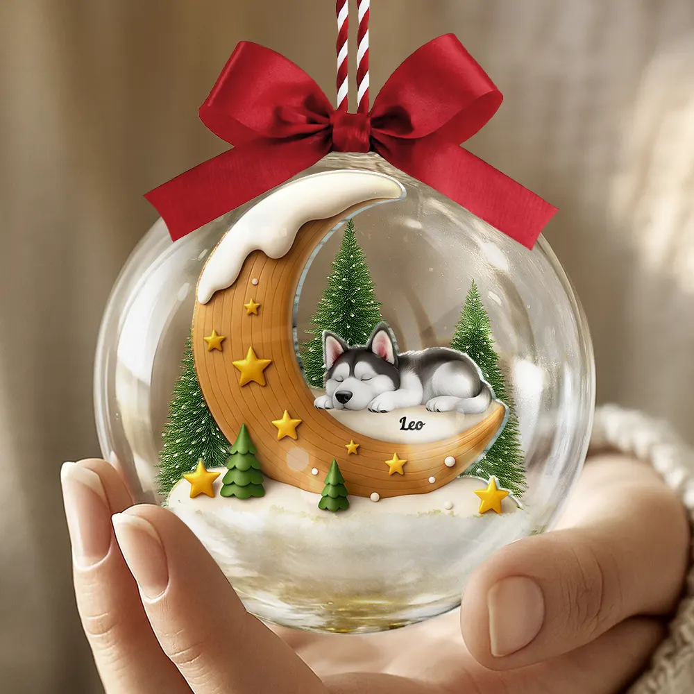 I Love You To The Moon Dog Memorial - Personalized 3D Acrylic Ball Ornament - Image 4