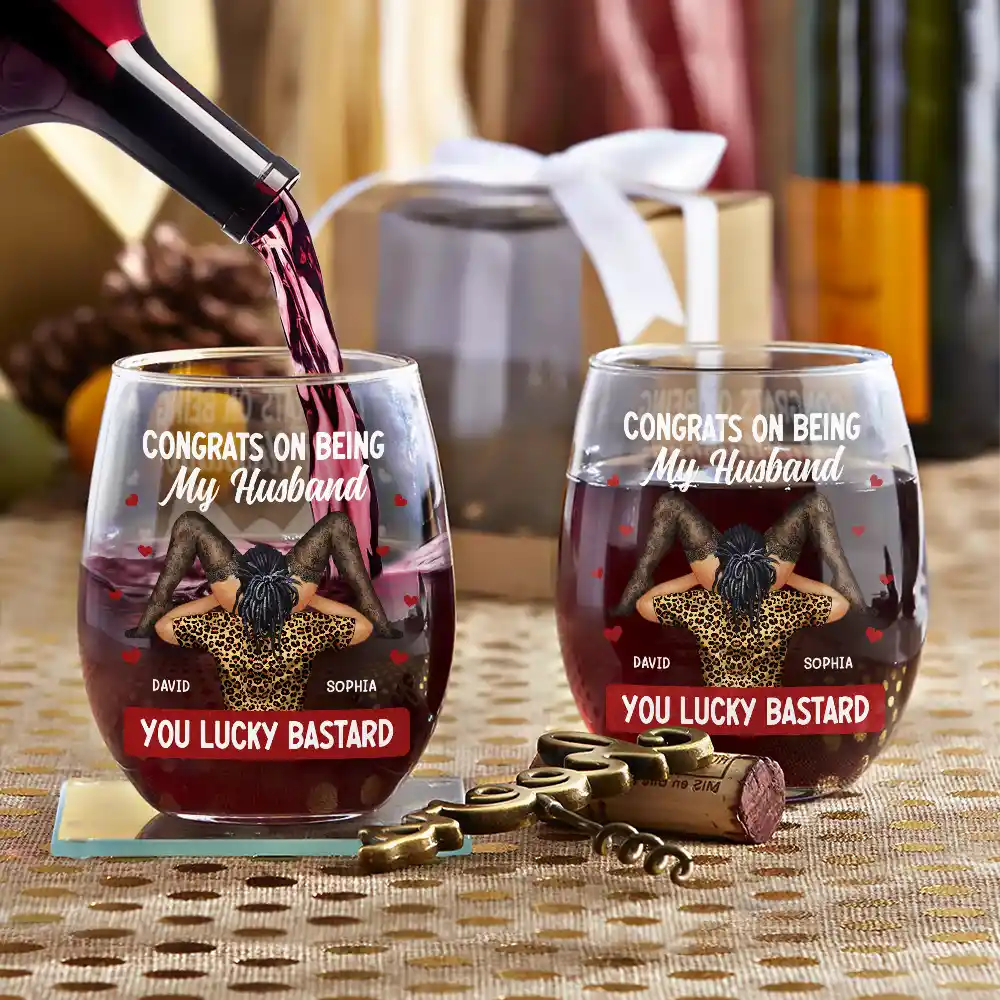 I Love Your Face Timber Couple - Personalized Stemless Wine Glass - Image 3