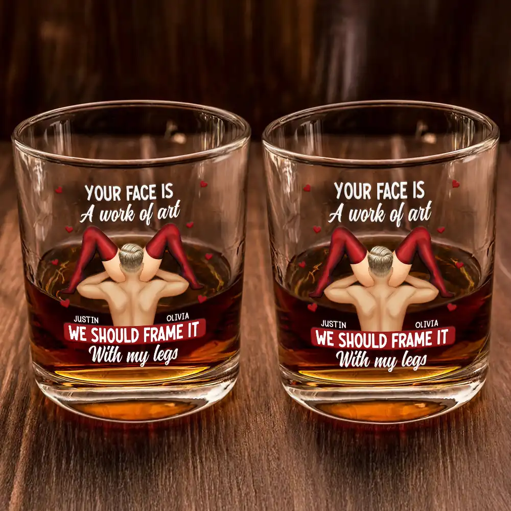 I Love Your Face Timber Couple - Personalized Whiskey Glass - Image 2