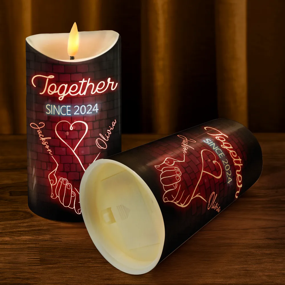 I Met You I Like You Neon Couples - Personalized Flameless LED Candle - Image 4