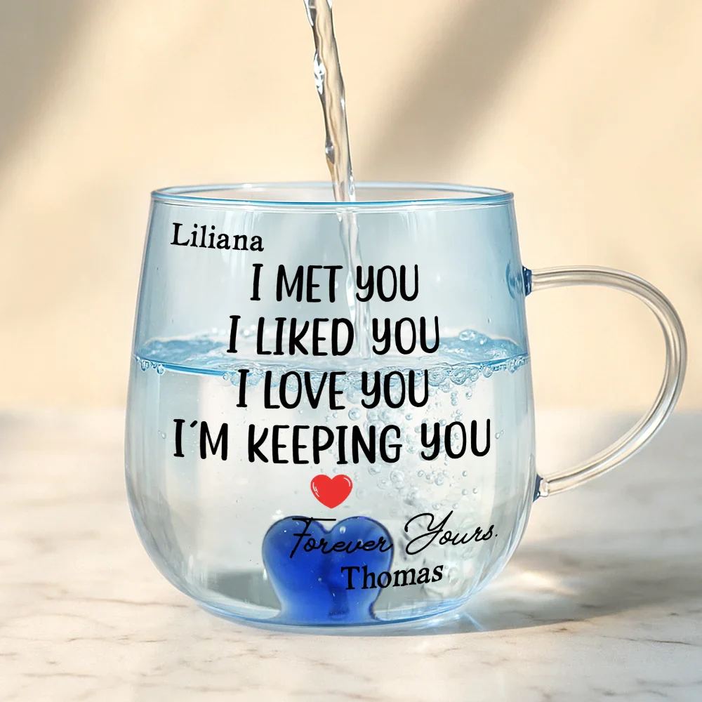 I Met You I Liked You Couple - Personalized Gradient Glass Mug - Image 4