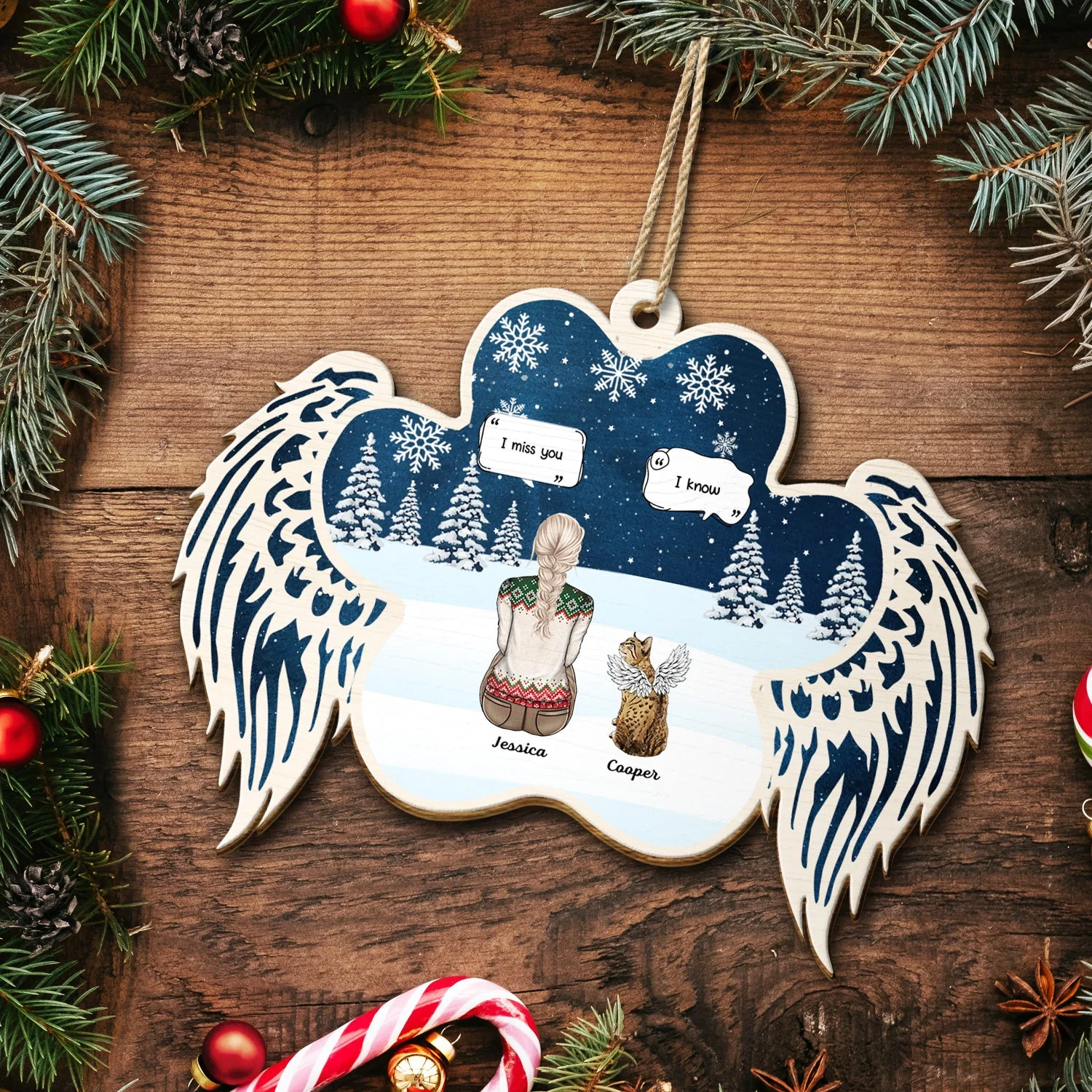 I Miss You - Christmas Memorial Gift For Pet Lovers, Dog Mom, Dog Dad, Cat Mom, Cat Dad - Personalized Custom Shaped Wooden Ornament - Image 5