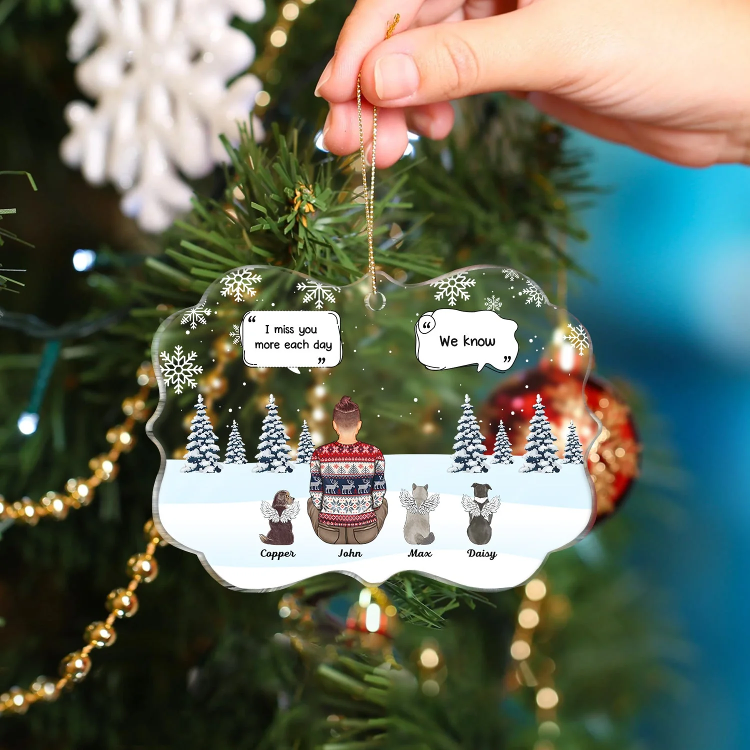I Miss You - Christmas Memorial Gift For Pet Lovers, Dog Mom, Dog Dad, Cat Mom, Cat Dad - Personalized Medallion Acrylic Ornament - Image 4