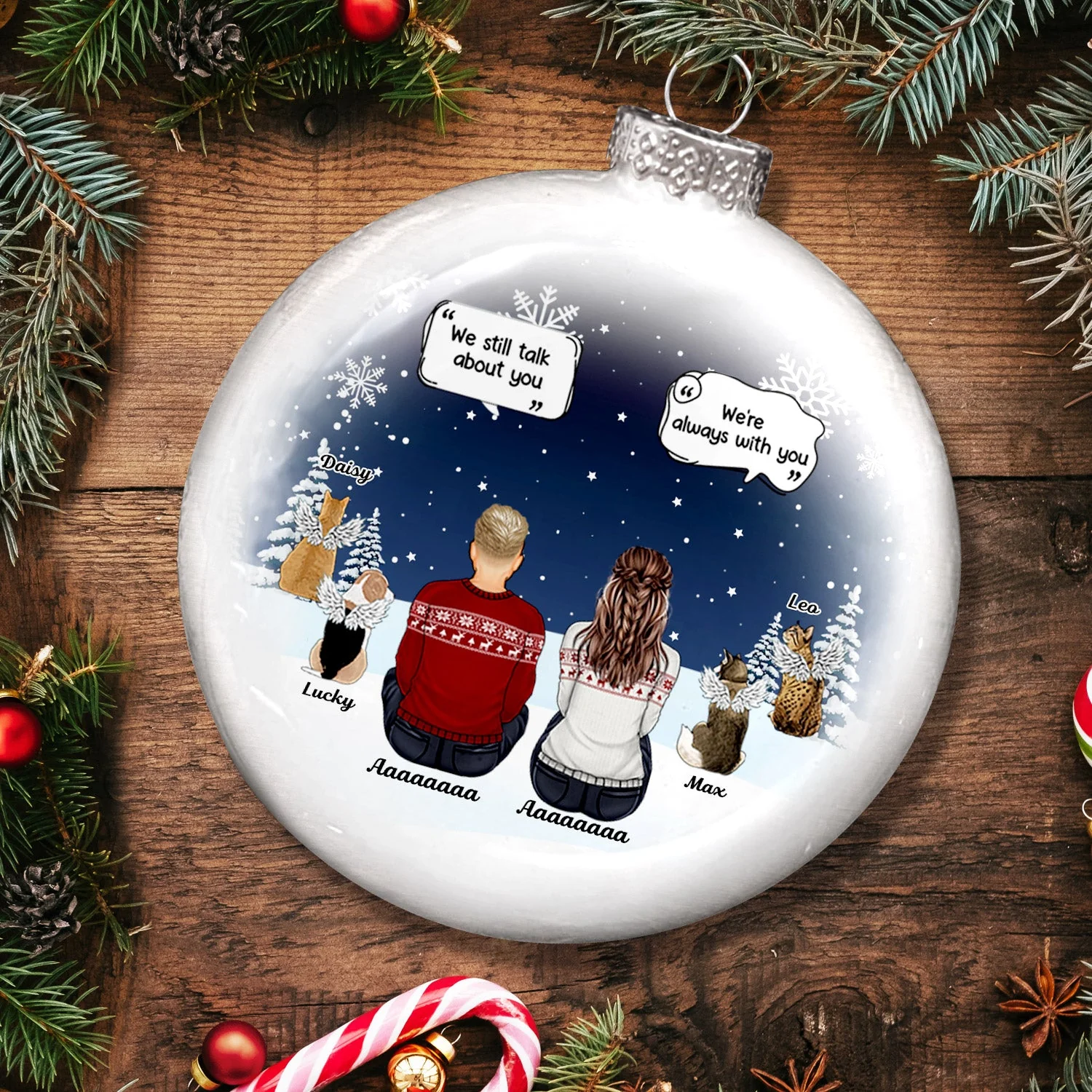 I Miss You - Christmas Memorial Gift For Pet Lovers, Dog Mom, Dog Dad, Cat Mom, Cat Dad - Personalized White Flat Ball Ornament - Image 4