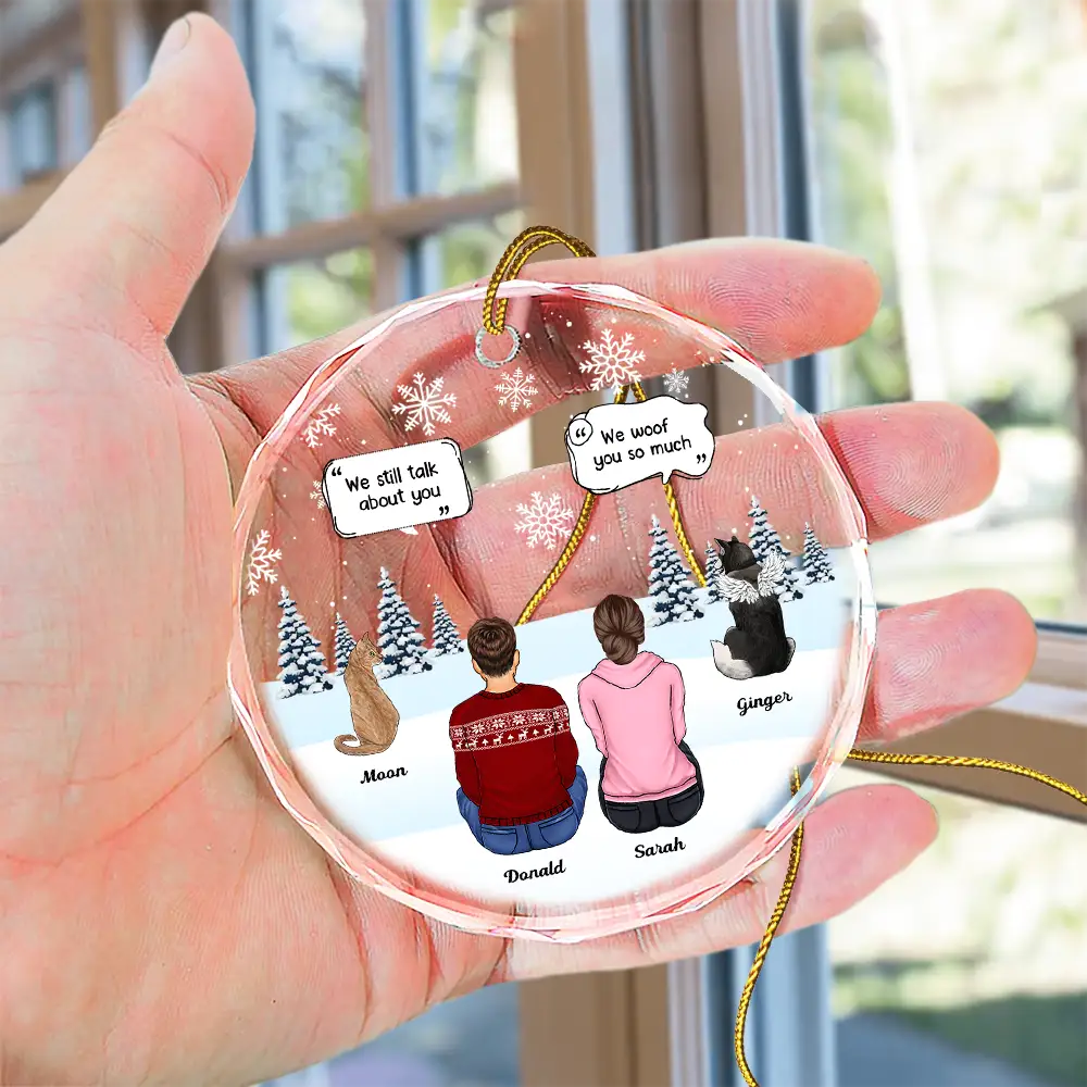 I Miss You Christmas Memorial Gift For Pet Lovers - Personalized Circle Glass Ornament - Image 4