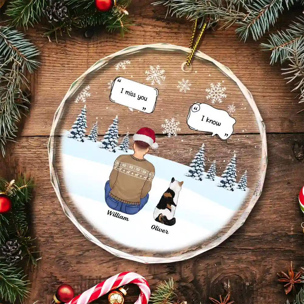 I Miss You Christmas Memorial Gift For Pet Lovers - Personalized Circle Glass Ornament - Image 5