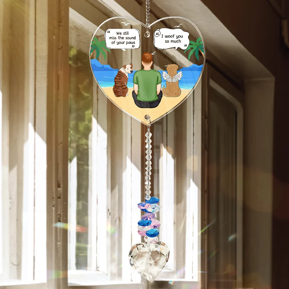 I Miss You I Know Dog Cat Memorial - Personalized Heart Crystal Suncatcher - Image 3