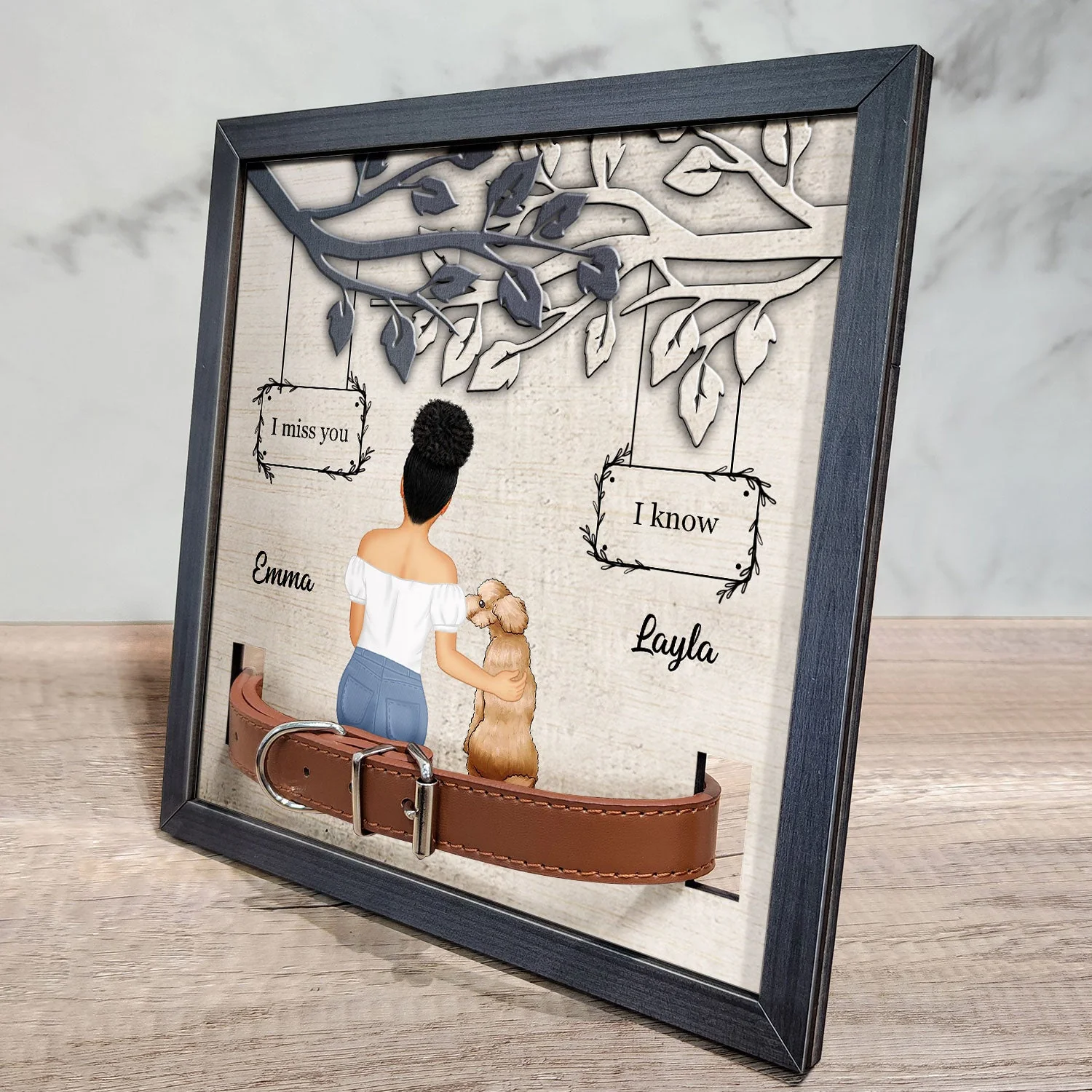 I Miss You I Know - Dog Memorial Gift For Dog Dad, Dog Mom - Personalized Pet Loss Sign, Collar Frame - Image 2