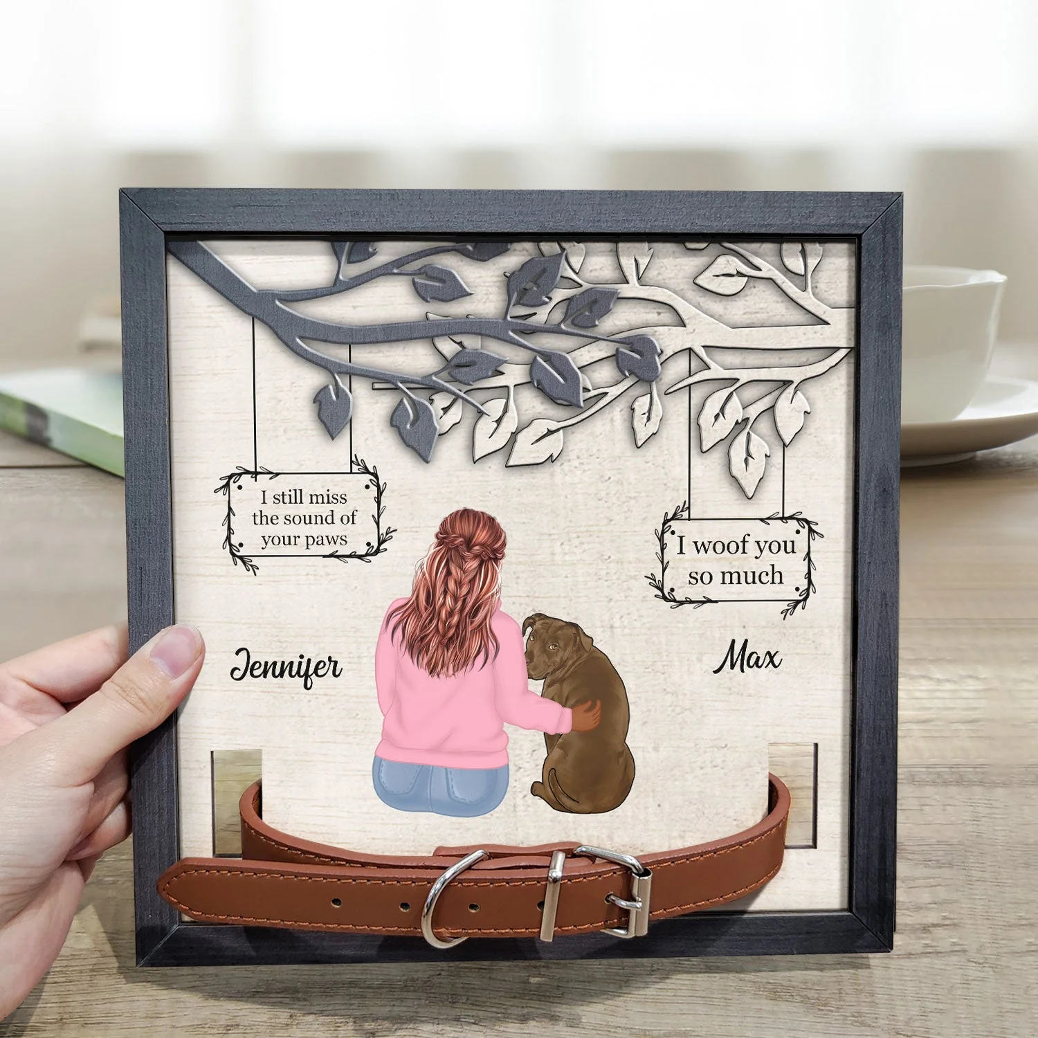 I Miss You I Know - Dog Memorial Gift For Dog Dad, Dog Mom - Personalized Pet Loss Sign, Collar Frame - Image 3