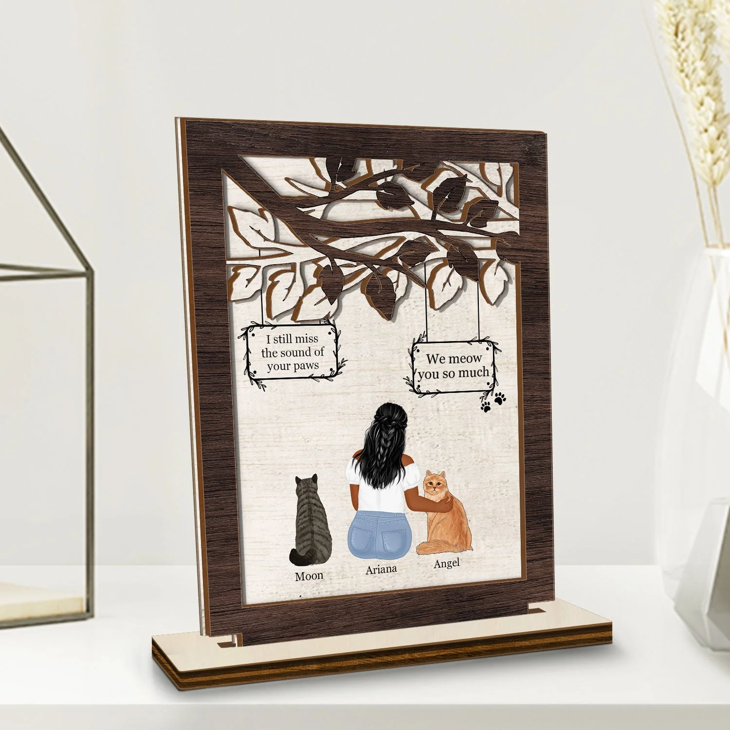I Miss You I Know - Memorial Gift For Cat Lovers, Cat Mom, Cat Dad - Personalized Custom Shaped 2-Layered Wooden Plaque - Image 2