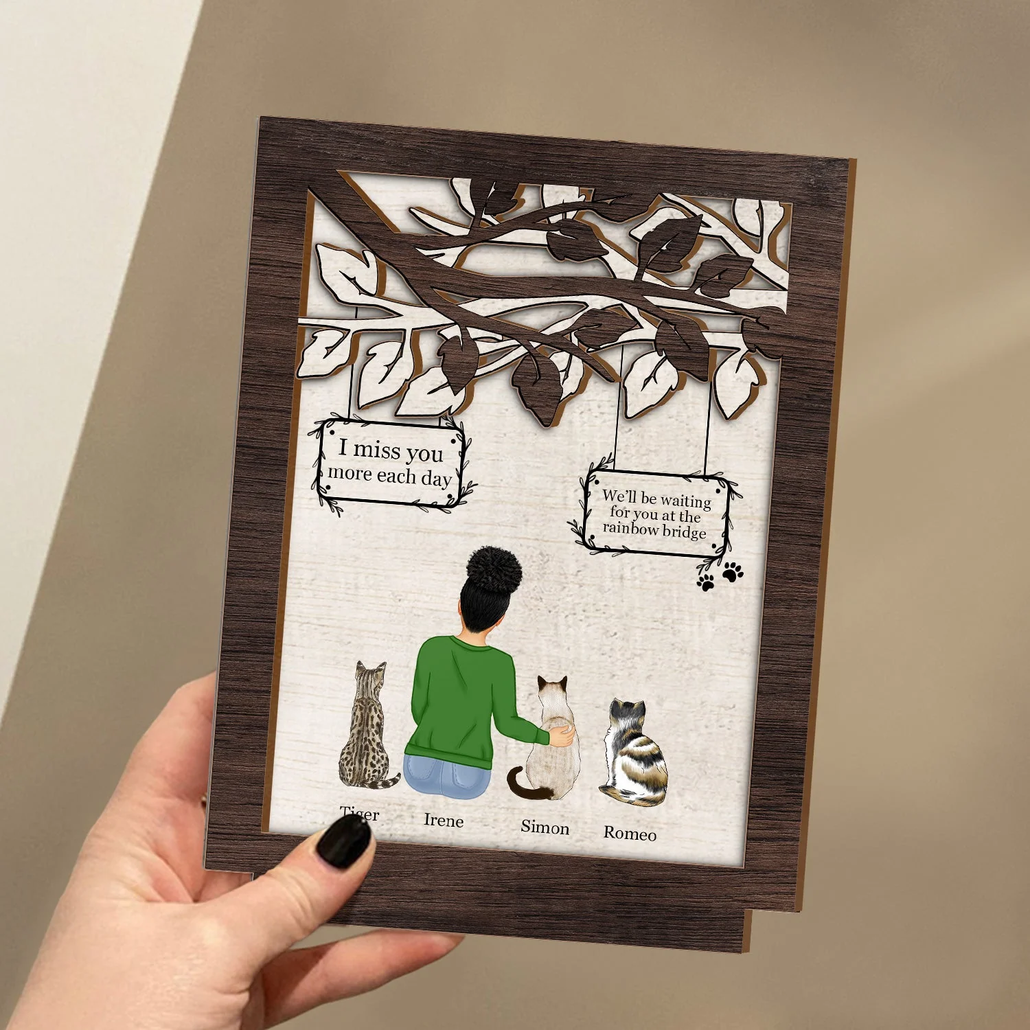 I Miss You I Know - Memorial Gift For Cat Lovers, Cat Mom, Cat Dad - Personalized Custom Shaped 2-Layered Wooden Plaque - Image 3