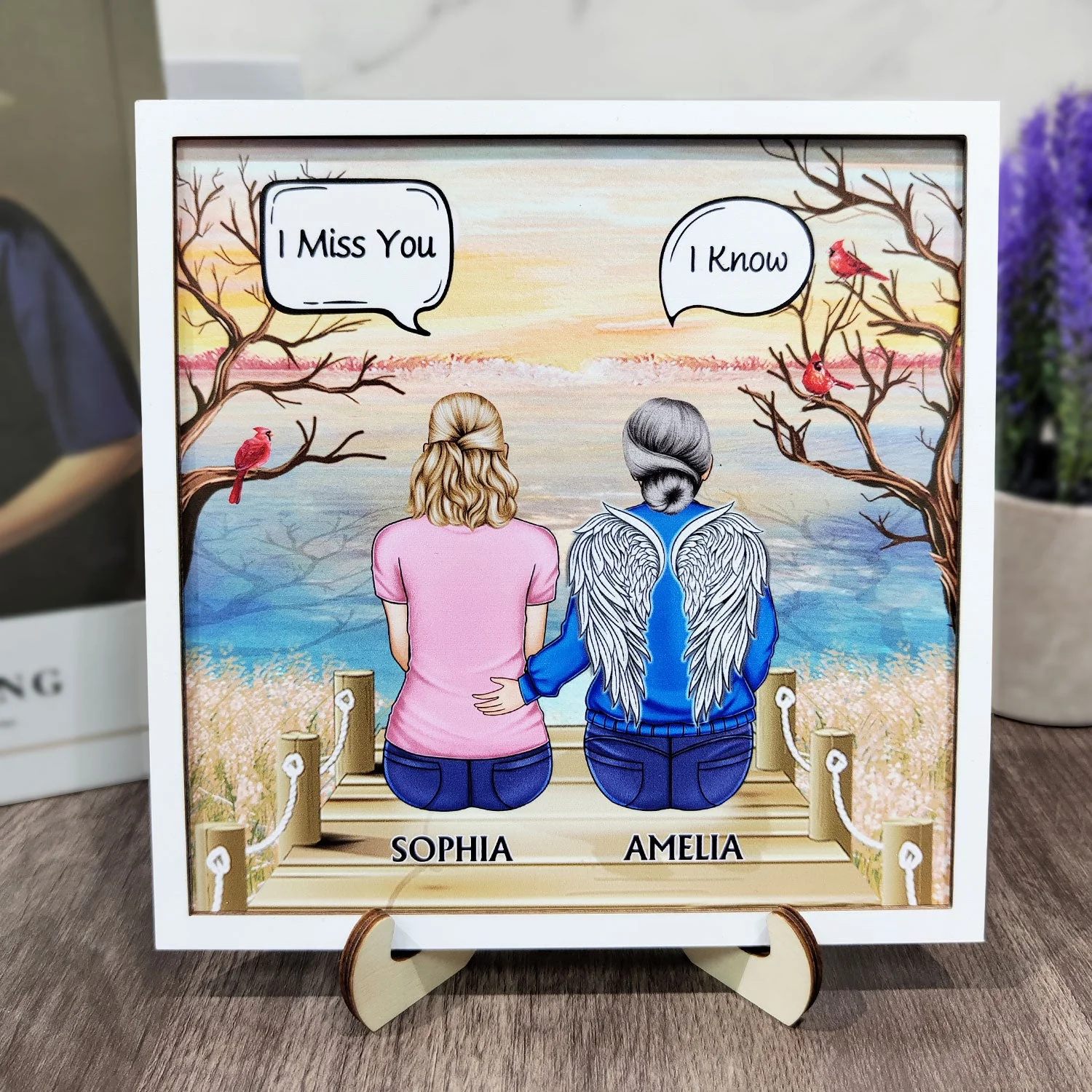 I Miss You I Know - Memorial Gift For Family, Friends, Siblings - Personalized 2-Layered Wooden Plaque With Stand - Image 4
