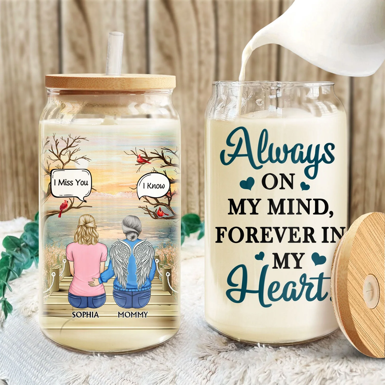 I Miss You I Know - Memorial Gift For Family, Friends, Siblings - Personalized Clear Glass Can - Image 3