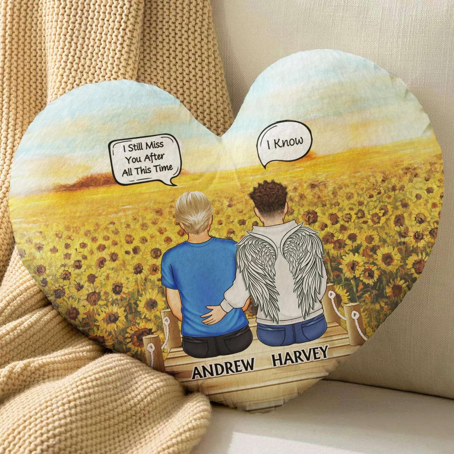 I Miss You I Know - Memorial Gift For Family, Friends, Siblings - Personalized Heart Shaped Pillow - Image 4