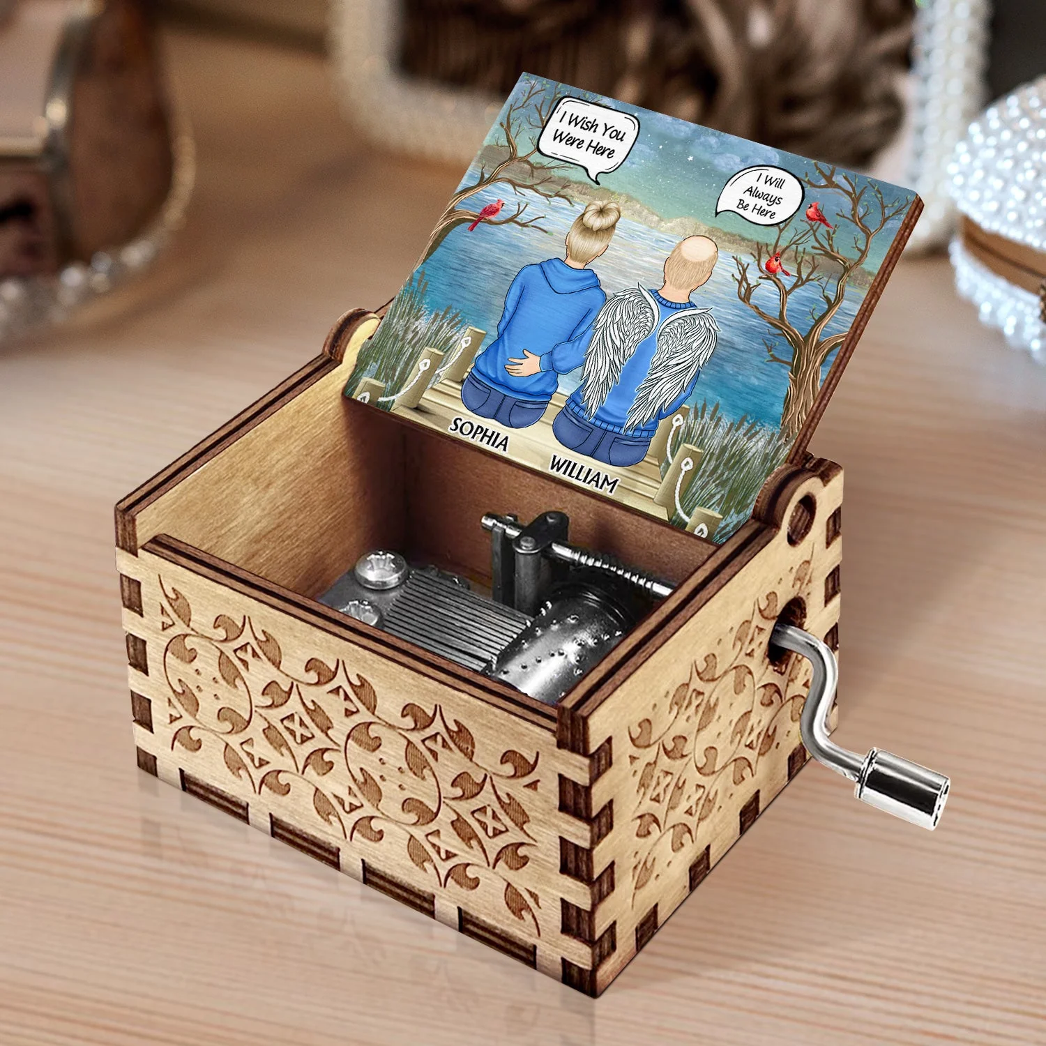 I Miss You I Know - Memorial Gift For Family, Friends, Siblings - Personalized Spin Button, Hand Crank Music Box - Image 3