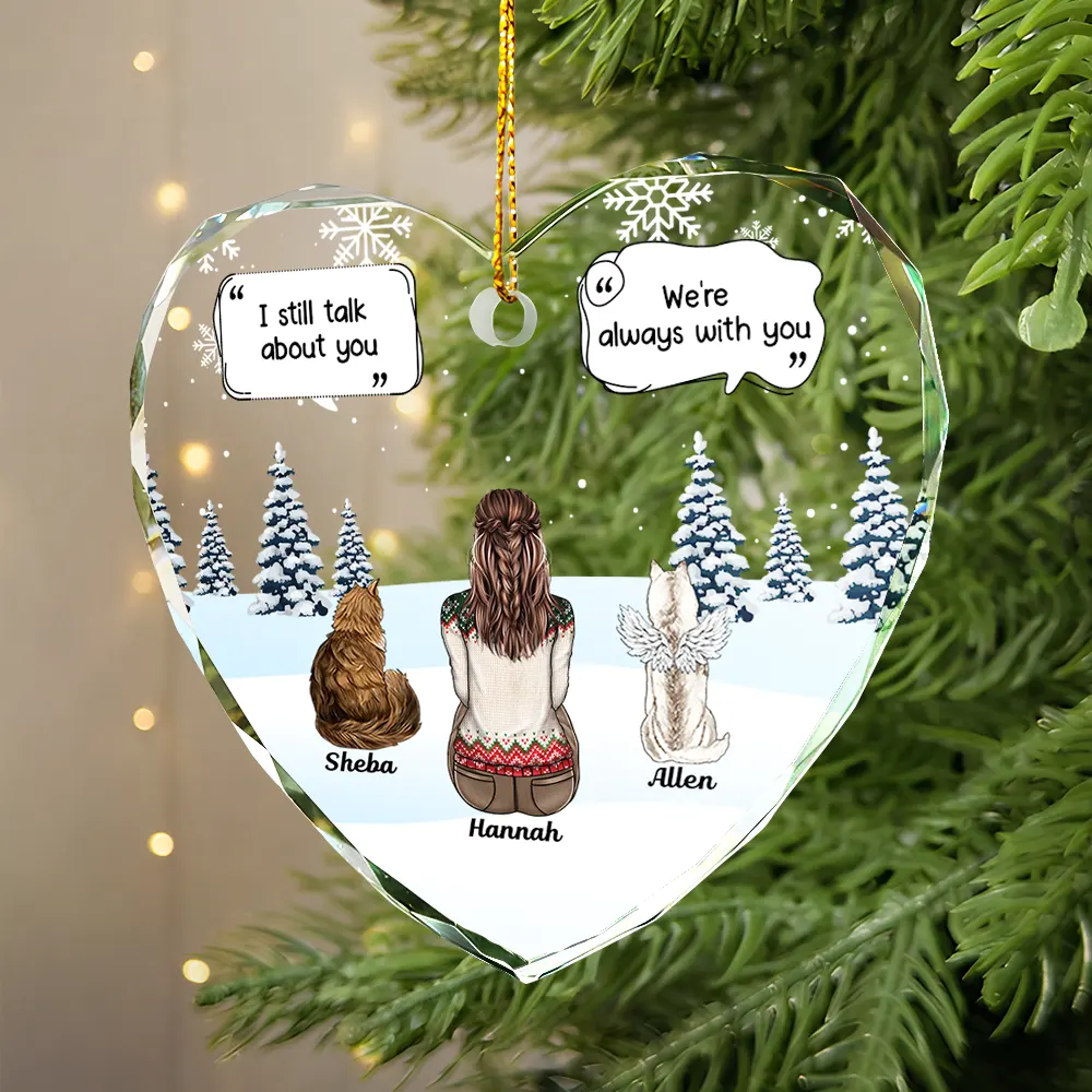I Miss You Memorial Dog Cat - Personalized Heart Shaped Glass Ornament - Image 2