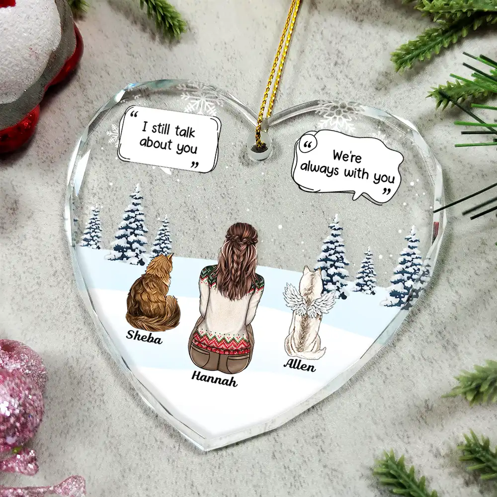 I Miss You Memorial Dog Cat - Personalized Heart Shaped Glass Ornament - Image 4