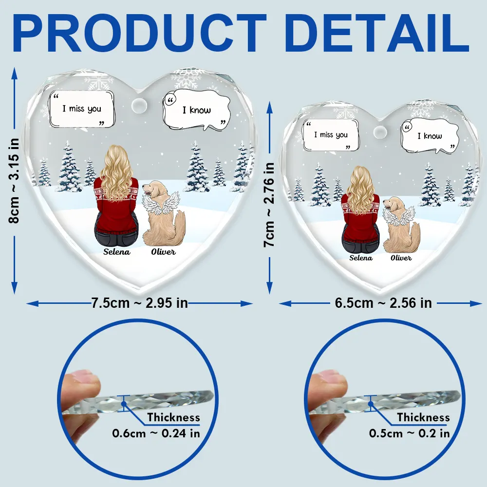 I Miss You Memorial Dog Cat - Personalized Heart Shaped Glass Ornament - Image 5
