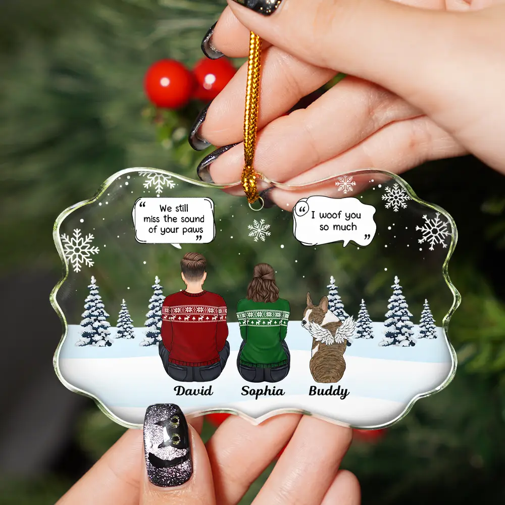 I Miss You Memorial Dog Cat - Personalized Medallion Glass Ornament - Image 2