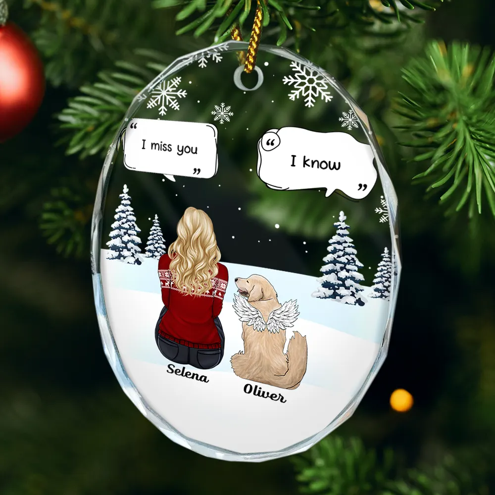 I Miss You Memorial Dog Cat - Personalized Oval Glass Ornament - Image 4