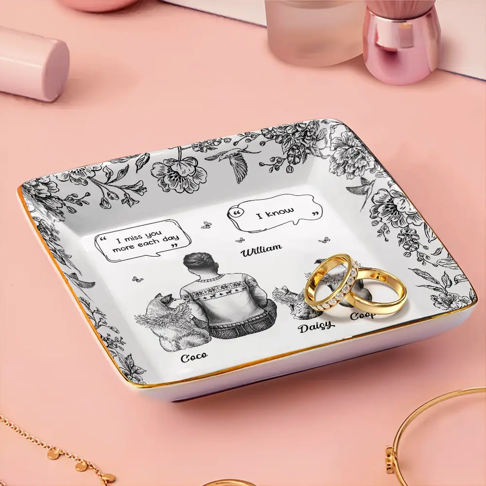 I Miss You Memorial Dog Cat Toile - Personalized Ring Dish - Image 3